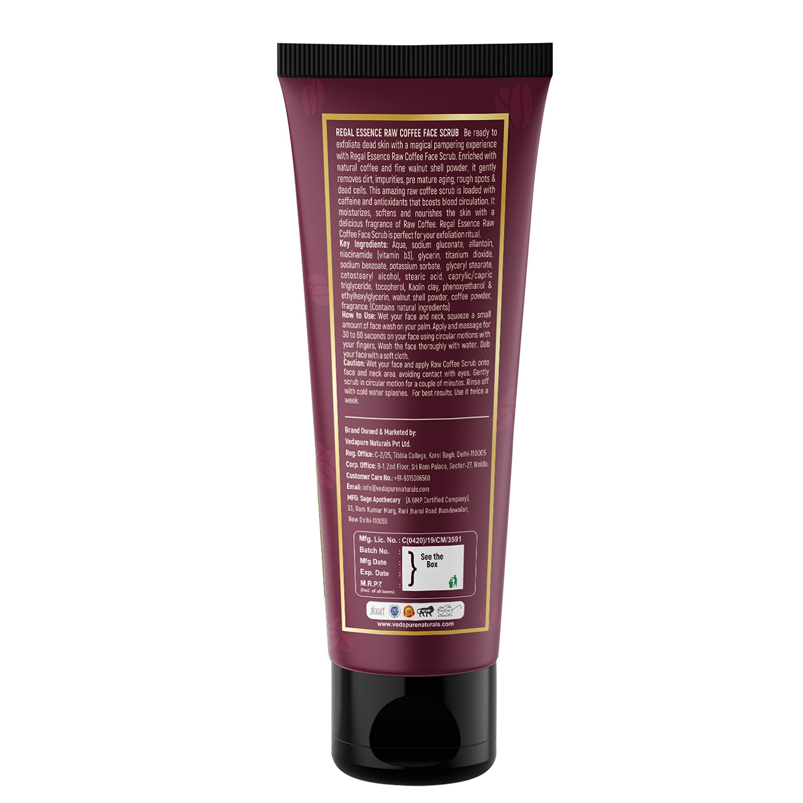 Regal Essence Exfoliating Coffee Face & Body Scrub for Women & Men - Natural Walnut & Vitamin E Polish for Dead Skin, Blackheads & Whiteheads Removal - Detan & Brighten for Glowing Skin - 100g (Pack of 1) | Perfect for Daily Skincare Routine & Spa Treatment at Home