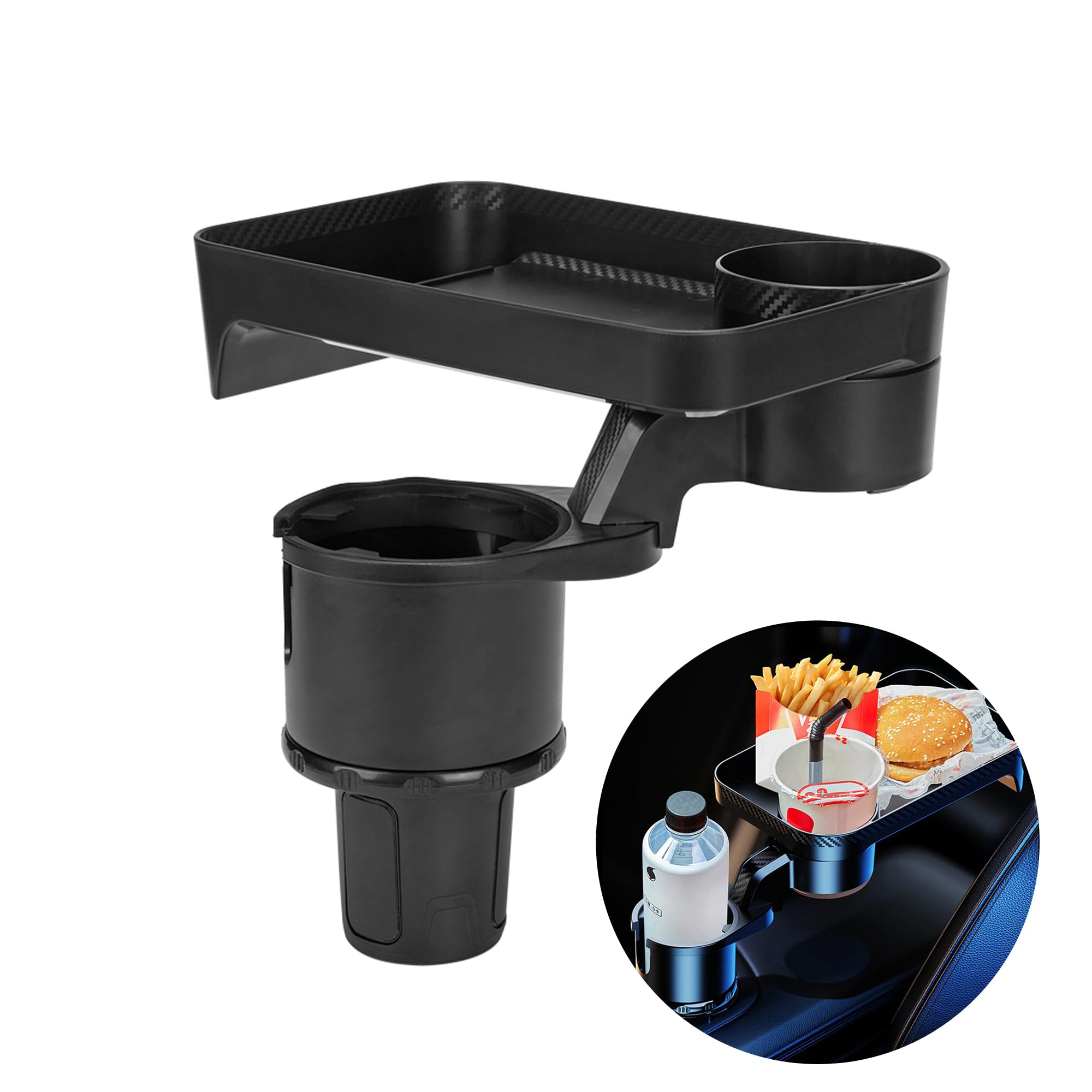 Multifunctional Car Cup Holder Expander Tray - Adjustable Rotating Food Tray with Stable Base for Coffee, Snacks & Phones | Perfect for Road Trips, Commuting & Family Travel | Car Interior Accessories Organizer