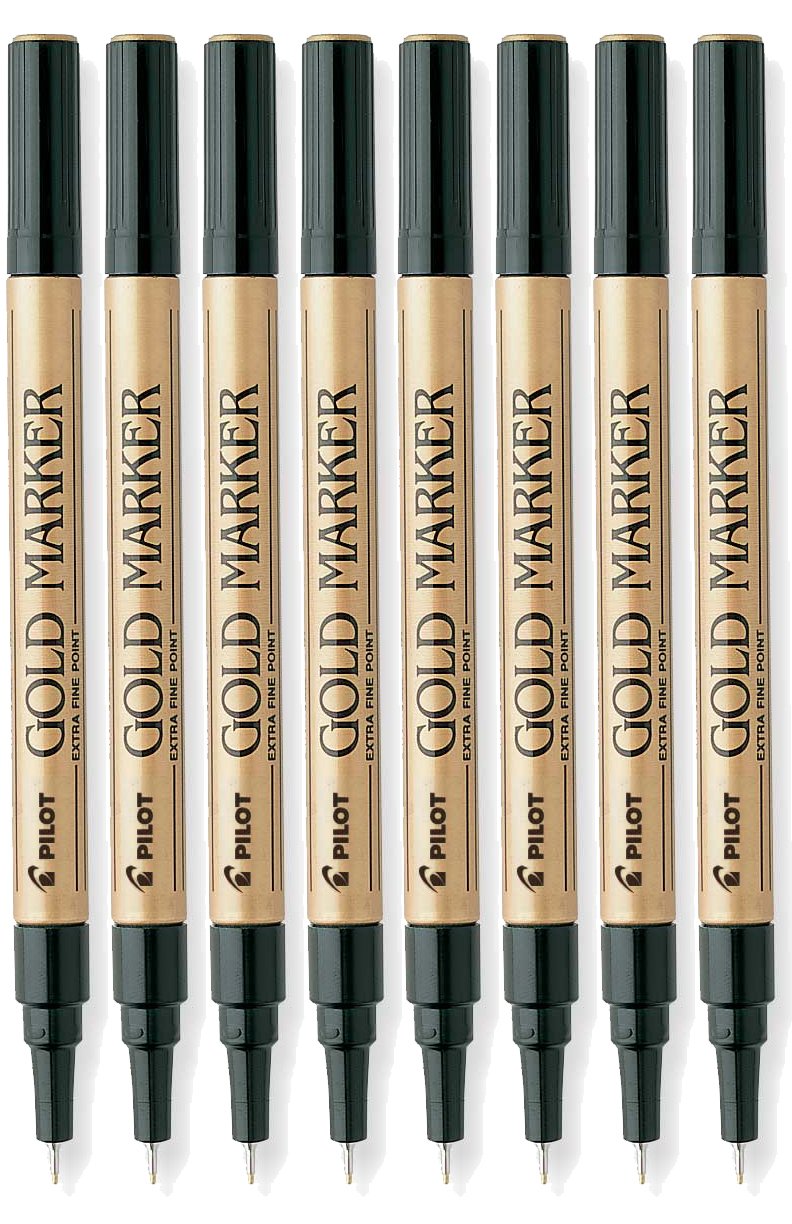 Pilot Gold Metallic Permanent Paint Marker Set - Extra Fine Point (0.7mm) - 8-Pack (41500) - Ideal for DIY Crafts, Signage, Scrapbooking & Industrial Labeling