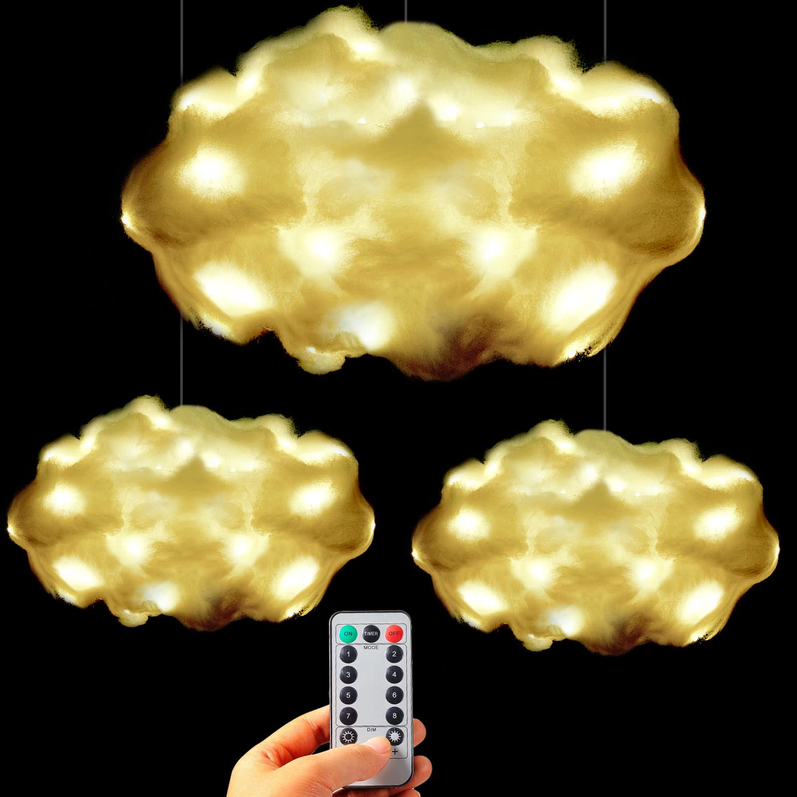 DIY Cloud Light Kit - 3PCS Handmade 3D Hanging Cloud Decor with Wireless Remote & LED String Lights | Perfect for Ceiling Decor, Wedding Party Supplies, Nursery Room, Bedroom Lighting and Home Decoration