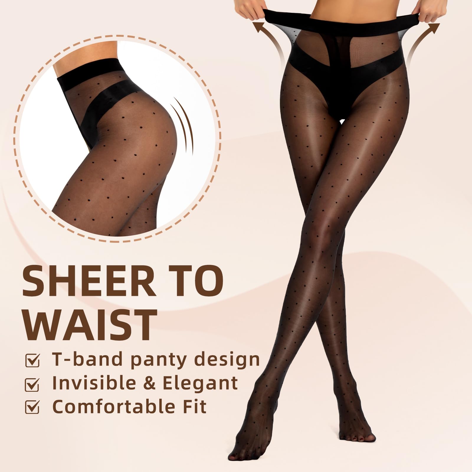 MANZI Women's Sheer Polka Dot Shimmery Tights - Shiny Dotted Pantyhose, Cute Glossy Stockings for Party, Cosplay, Dance & Everyday Wear