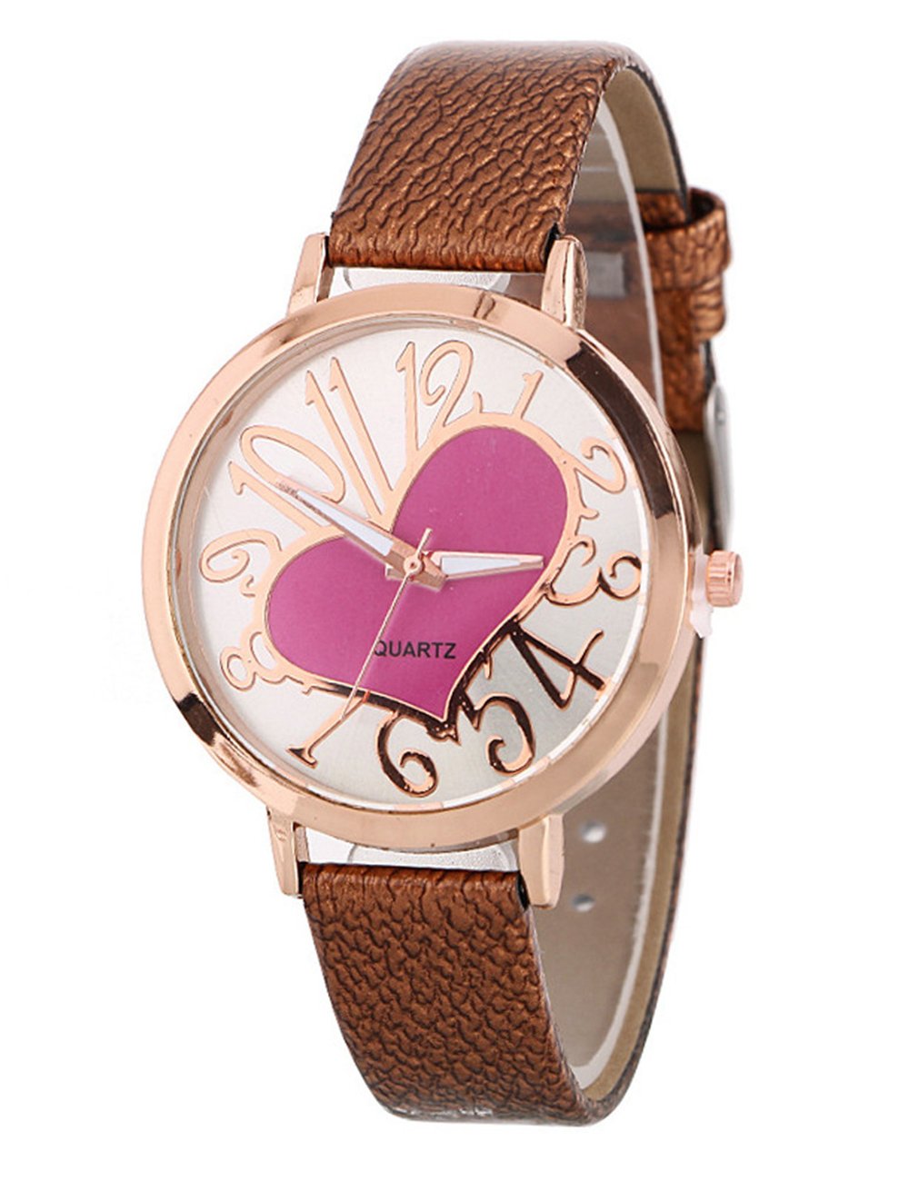 COOKI Women's Analog Quartz Watch with Heart Pattern - Leather Strap Ladies Wristwatch for Women & Girls (A297) | Perfect for Valentine's Gifts, Date Nights & Everyday Fashion Accessory