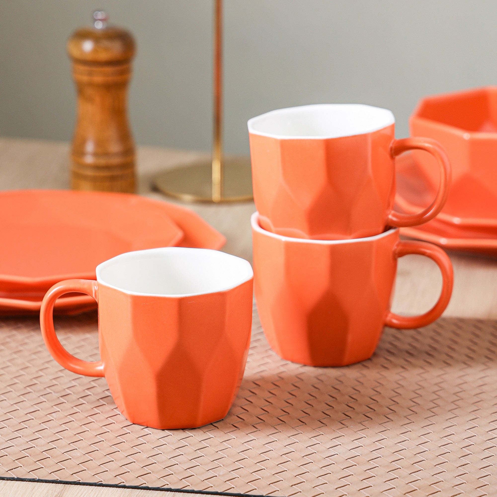 Premium Jamie Porcelain Dinnerware Set - Elegant Orange 12-Piece Tableware for Dining, Entertaining & Special Occasions | Dishwasher & Microwave Safe
