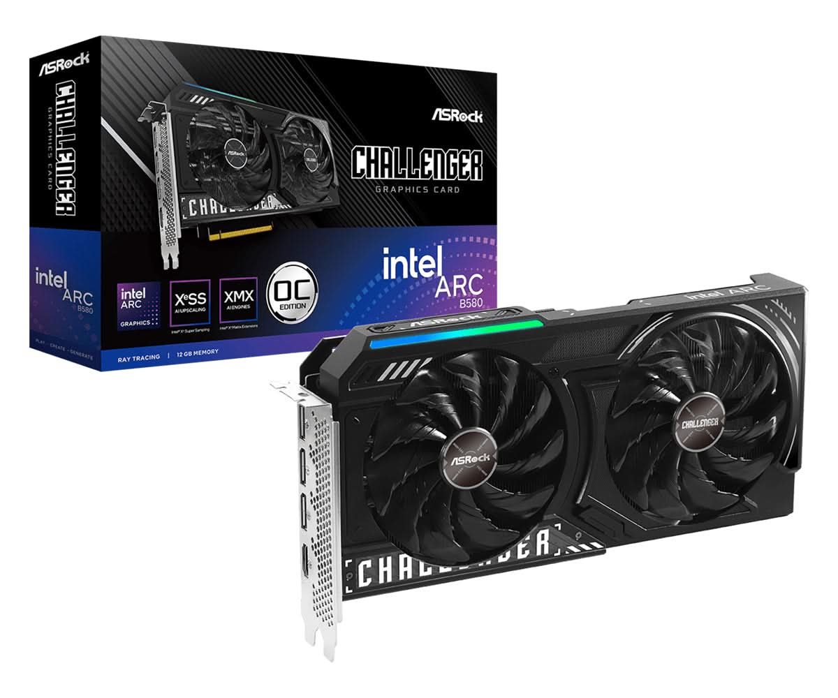 ASRock Intel Arc B580 Challenger 12GB GDDR6 OC Edition Graphics Card - High Performance for Gaming, Streaming & Content Creation