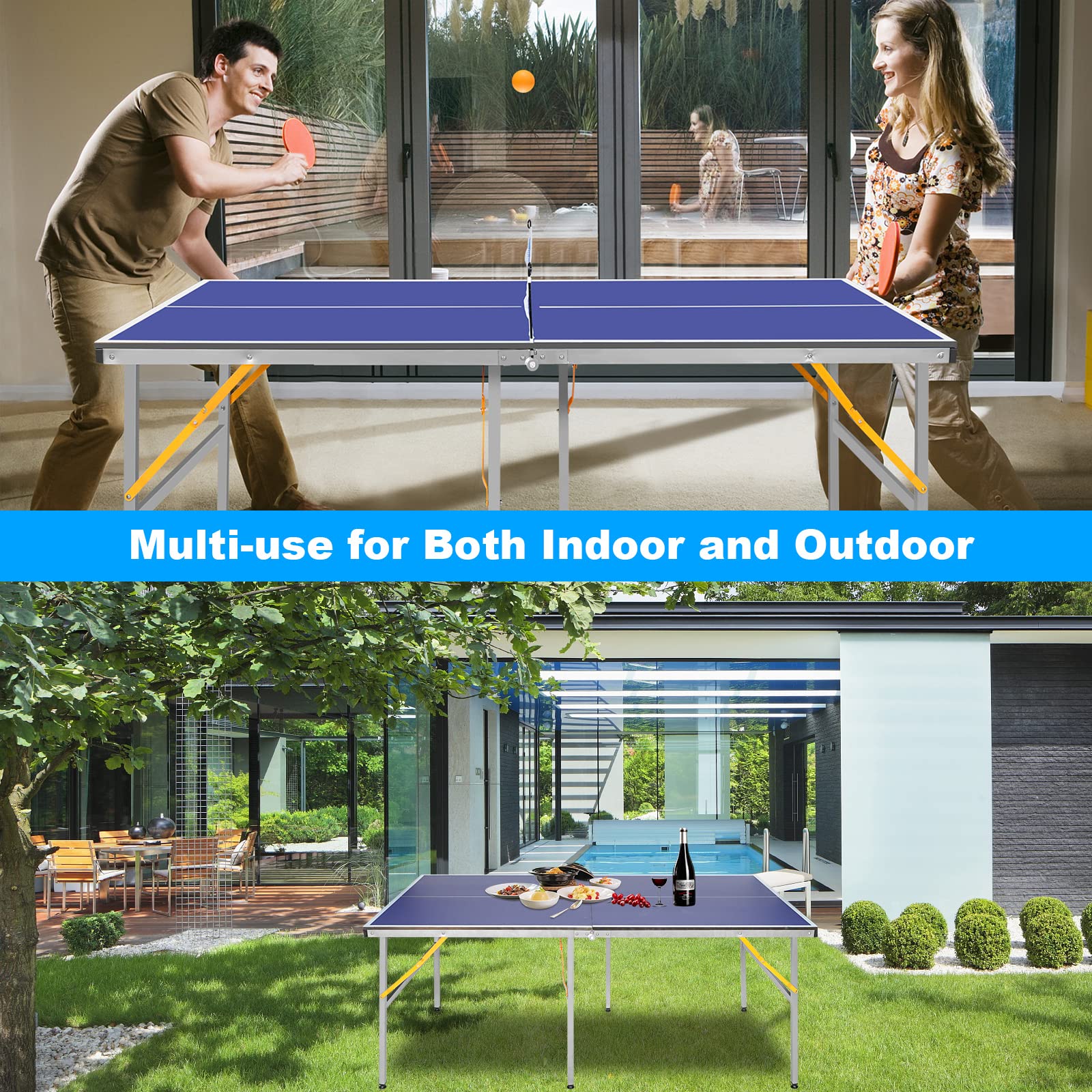 6X3ft Portable Ping Pong Table Set - Foldable Mid-Size Table Tennis for Indoor & Outdoor Use with Net, 2 Paddles & 3 Balls - Perfect for Family Fun, Backyard Parties & Recreational Sports