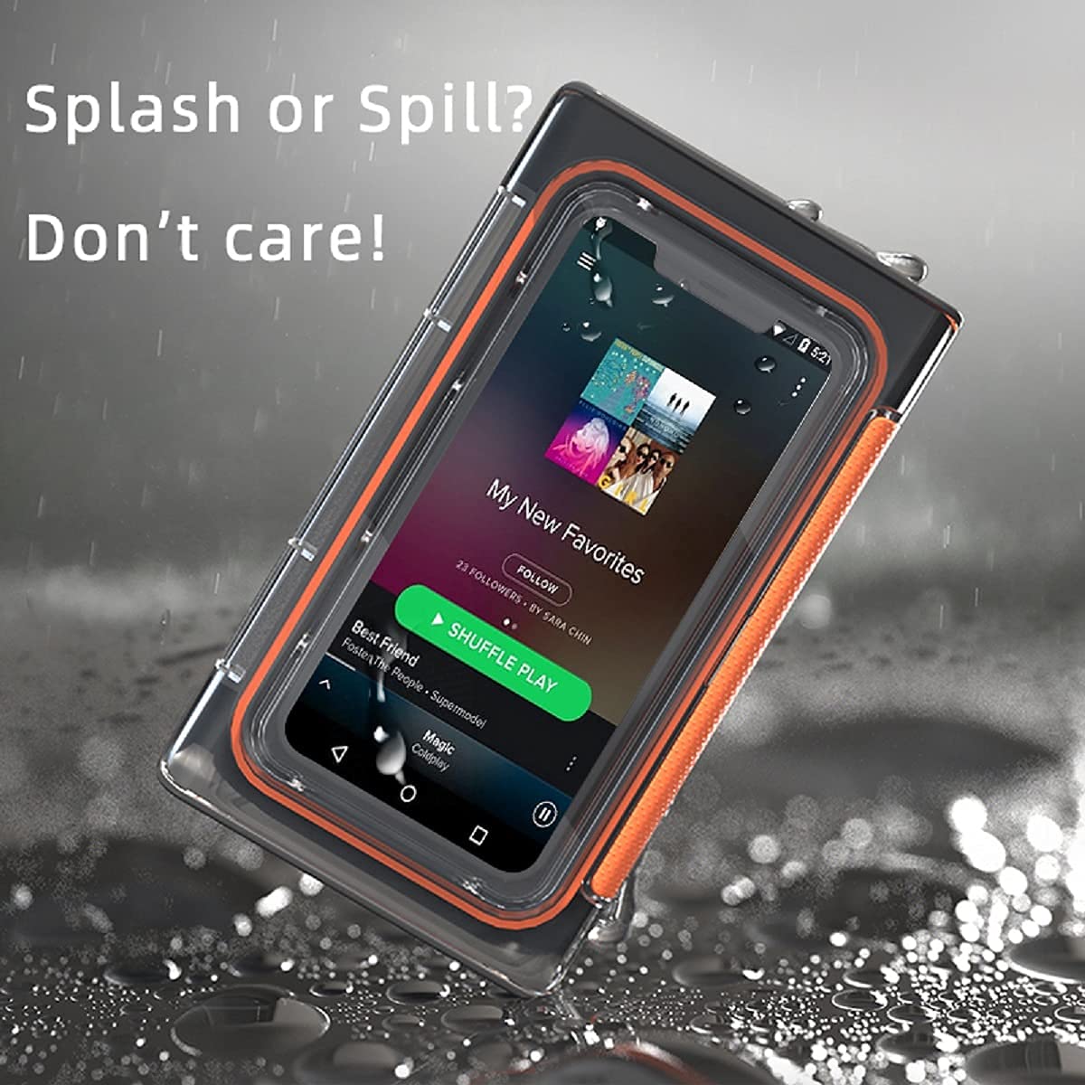 Waterproof Shower Phone Case - Touch Screen Bathroom Holder for Wet Areas (Orange Rotating)