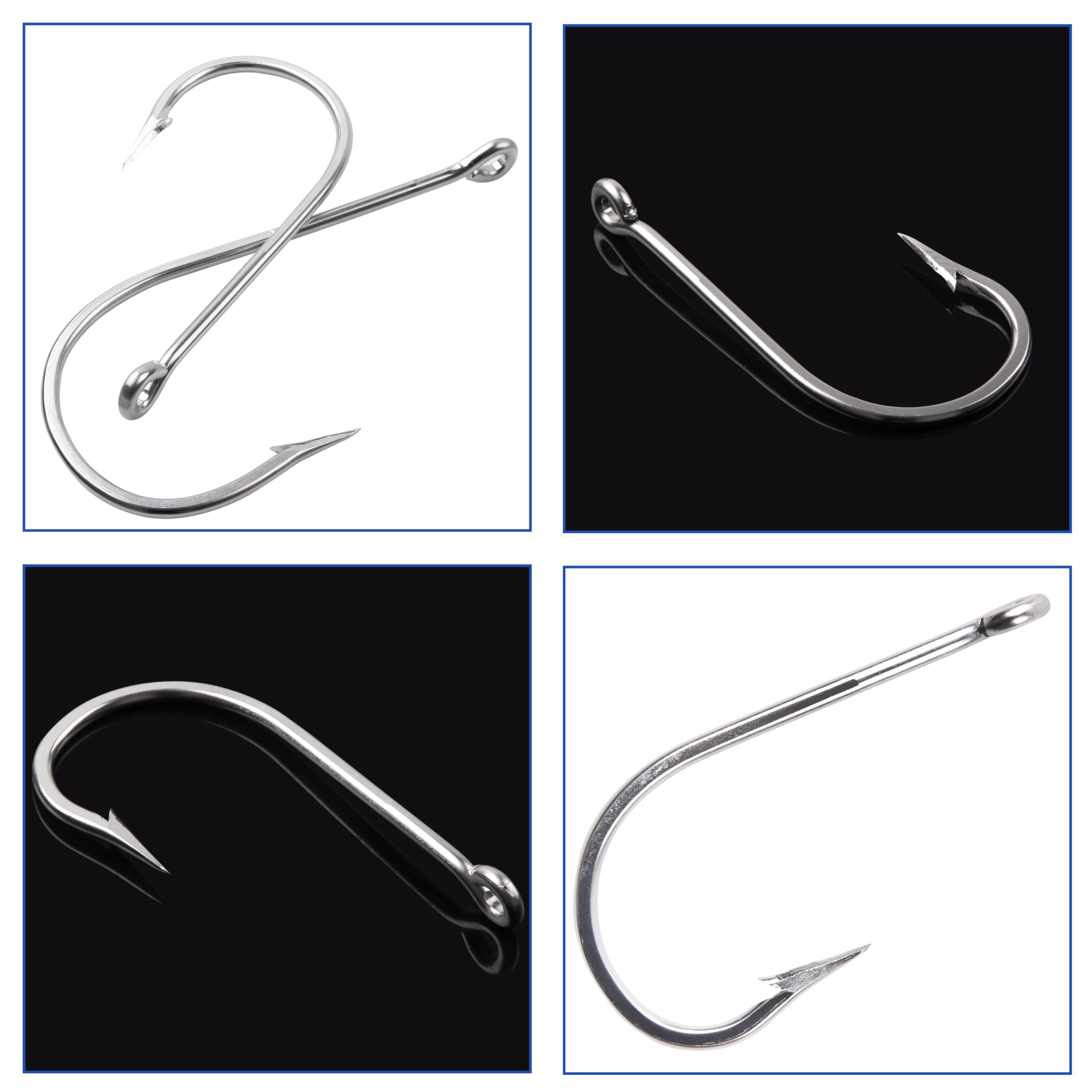 Extra Strong Stainless Steel Saltwater Giant Shark & Alligator Hooks - Big Game Fishing Hooks for Tuna, Catfish - Sharp & Durable for Deep Sea & Freshwater Fishing