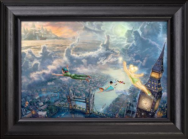 Disney Tinker Bell and Peter Pan Fly to Never Land Personalized Framed Canvas Wall Art - Perfect for Kids' Room Decor, Nursery, and Disney Themed Bedrooms