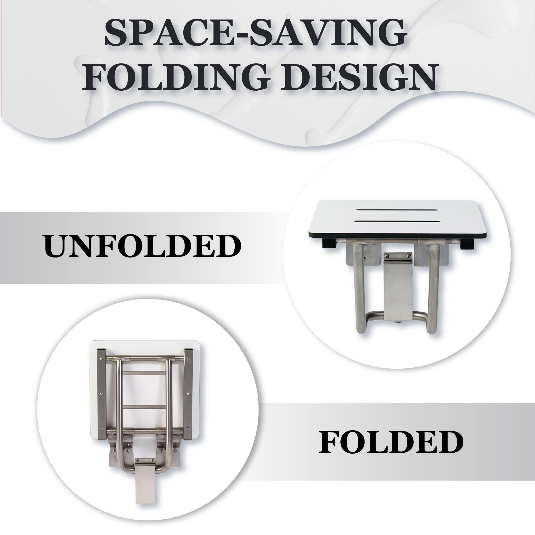 ADA Compliant Folding Shower Chair for Elderly & Disabled - 400 lb Capacity Wall Mounted Shower Seat with Phenolic Resin Seat & 304 Stainless Steel Frame (16