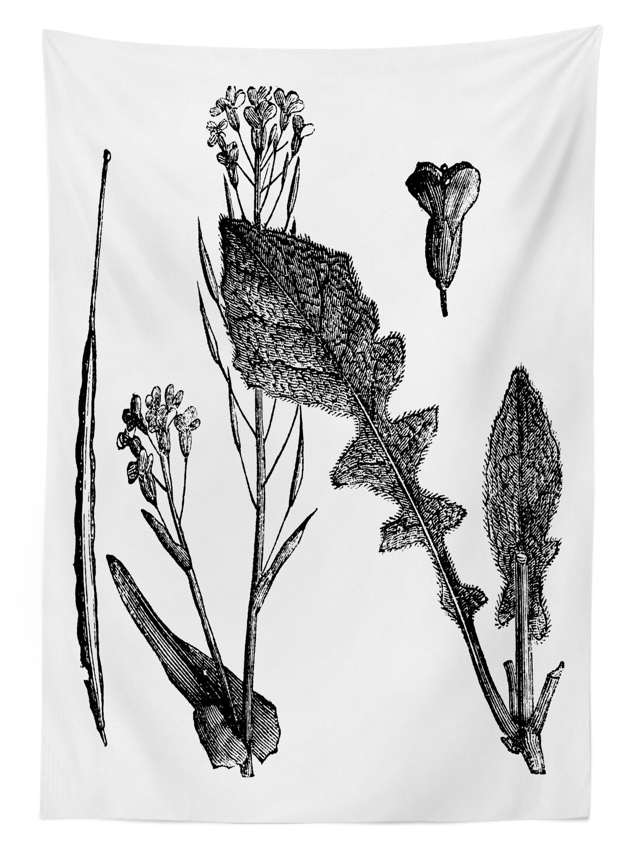 Ambesonne Black and White Outdoor Tablecloth - Sketch Art Style Root Vegetable Leaves Turnip & Flowering Mustard Plant - Washable Picnic Table Cover 58x104 Inches - Perfect for Garden Parties, BBQs, and Outdoor Dining