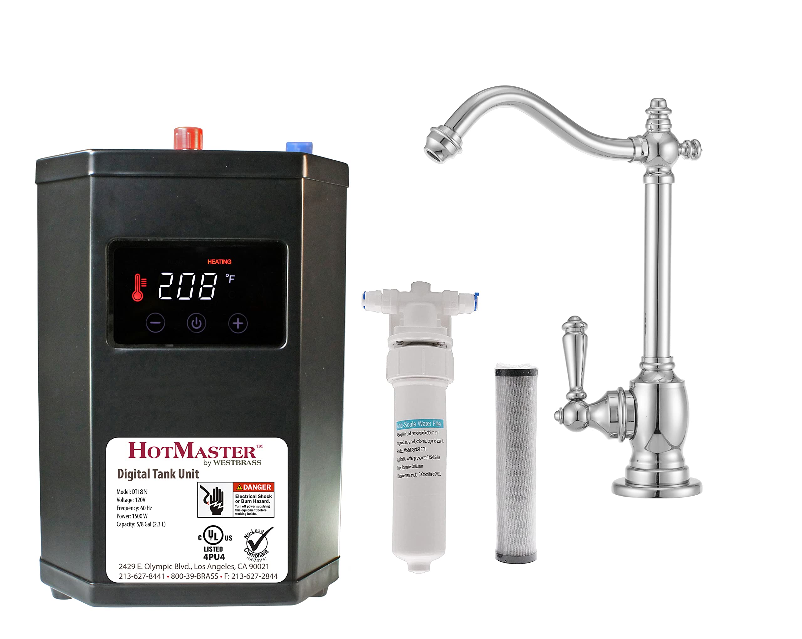 Westbrass DT1F204-26 Victorian 9 Inch Single Handle Hot Water Dispenser Faucet with HotMaster DigiHot Digital Tank System - Polished Chrome Finish for Kitchen Sink, Coffee & Tea Brewing, Instant Hot Water Access