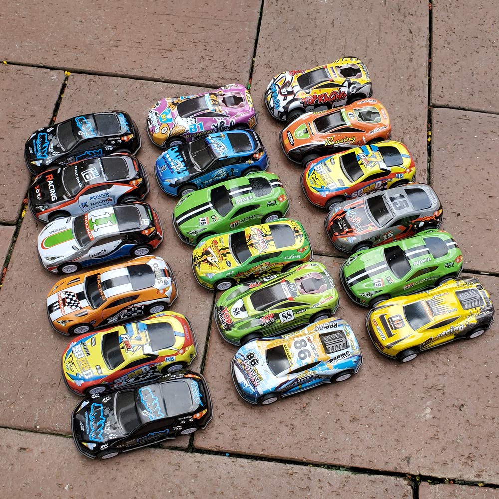 18Pcs Metal Pull Back Racing Car Toy Set - Die Cast Race Car Vehicles with Friction Power for Toddlers & Kids (2.7 Inch) - Perfect for Birthday Gifts, Party Favors and Pretend Play