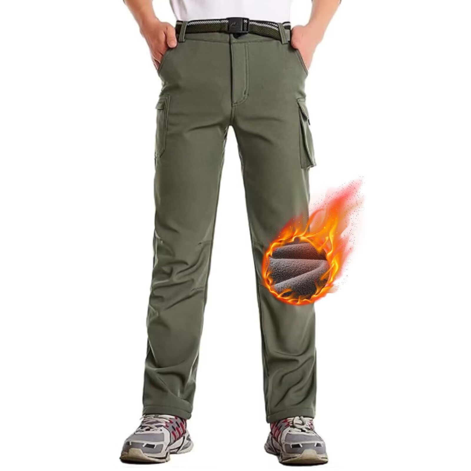 Boys Waterproof Hiking Pants - Fleece Lined Winter Snow Pants for Kids, Youth Tactical Cargo Pants with Rain Protection - Perfect for Outdoor Adventures, Hunting & Cold Weather Activities