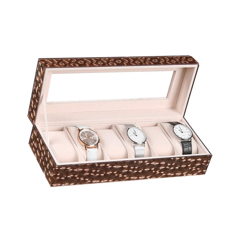 Premium 6-Slot Watch Storage Box with Glass Top - Wooden Jewelry Display Case & Gift Box for Men (30.5x12x8cm, Brown) - Perfect for Watch Collectors, Luxury Watch Organization & Jewelry Storage