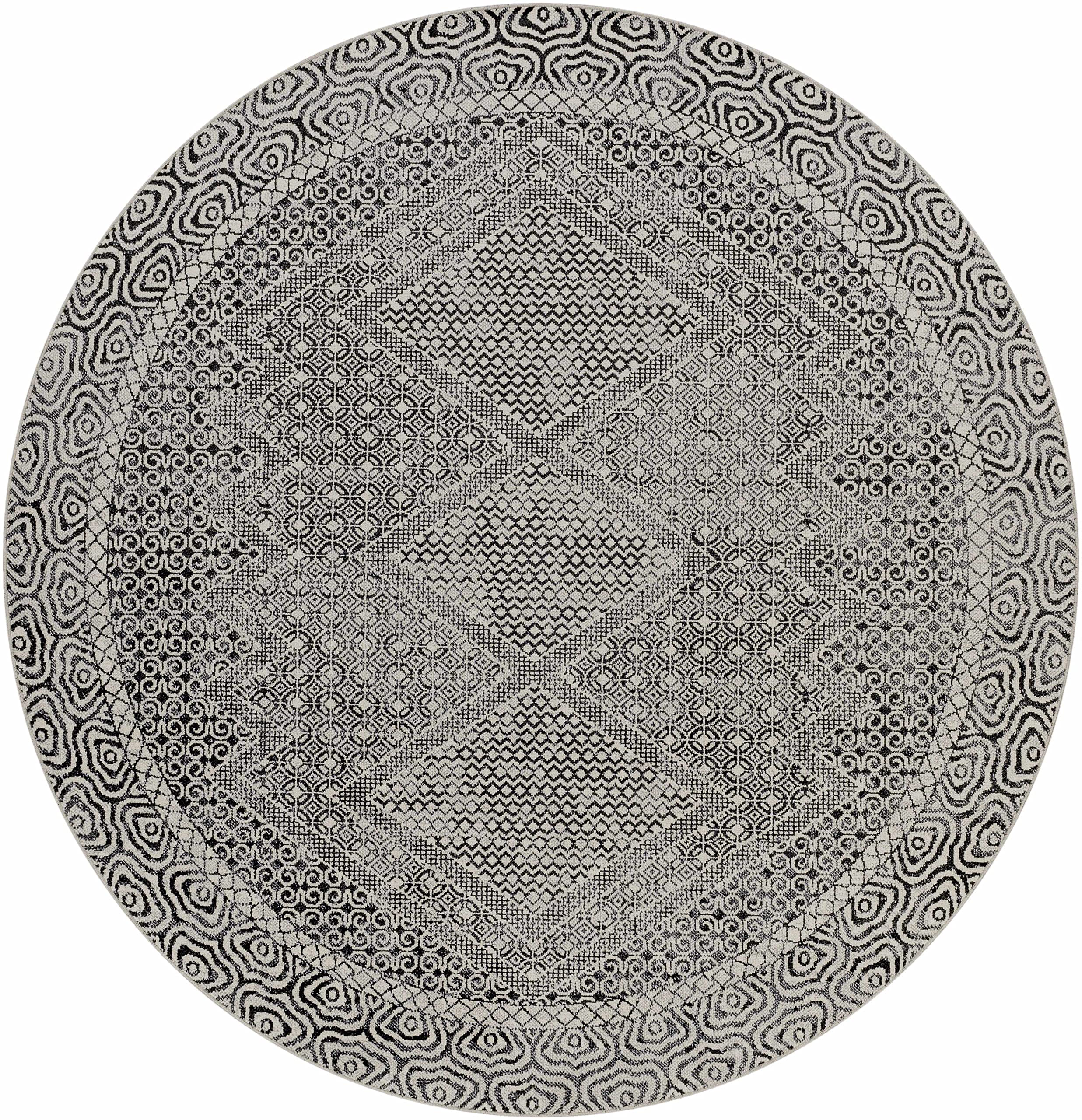 Hauteloom Coledale Washable Area Rug for Living Room & Bedroom - Machine Washable Round Rug in Black & Gray - 6'7