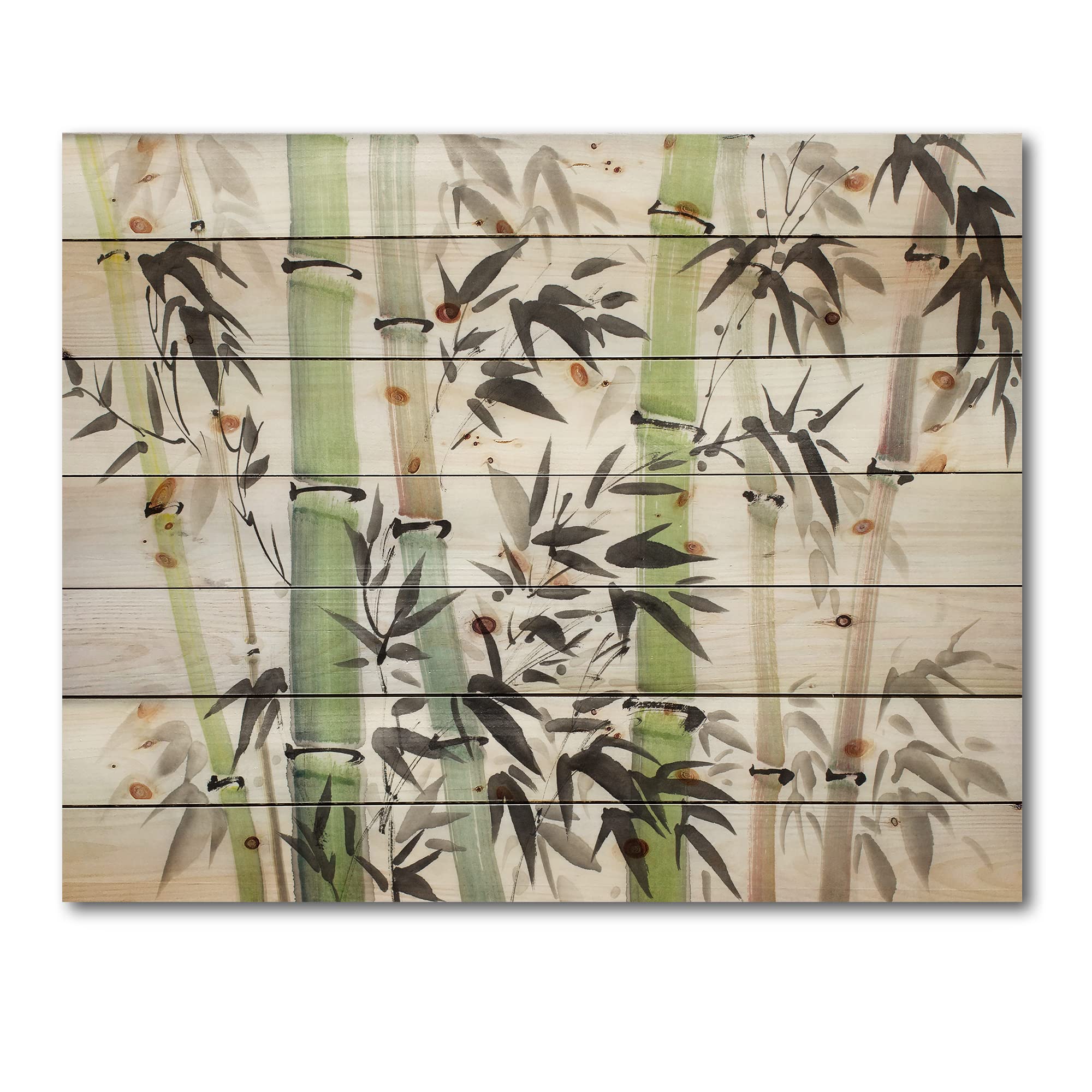 DesignQ Bamboo Branches In The Forest II Lake House Wood Wall Decor - Large Green Landscape Wall Art Panels Printed on Natural Pine Wood - Perfect for Living Room, Bedroom, Office & Cabin Decor