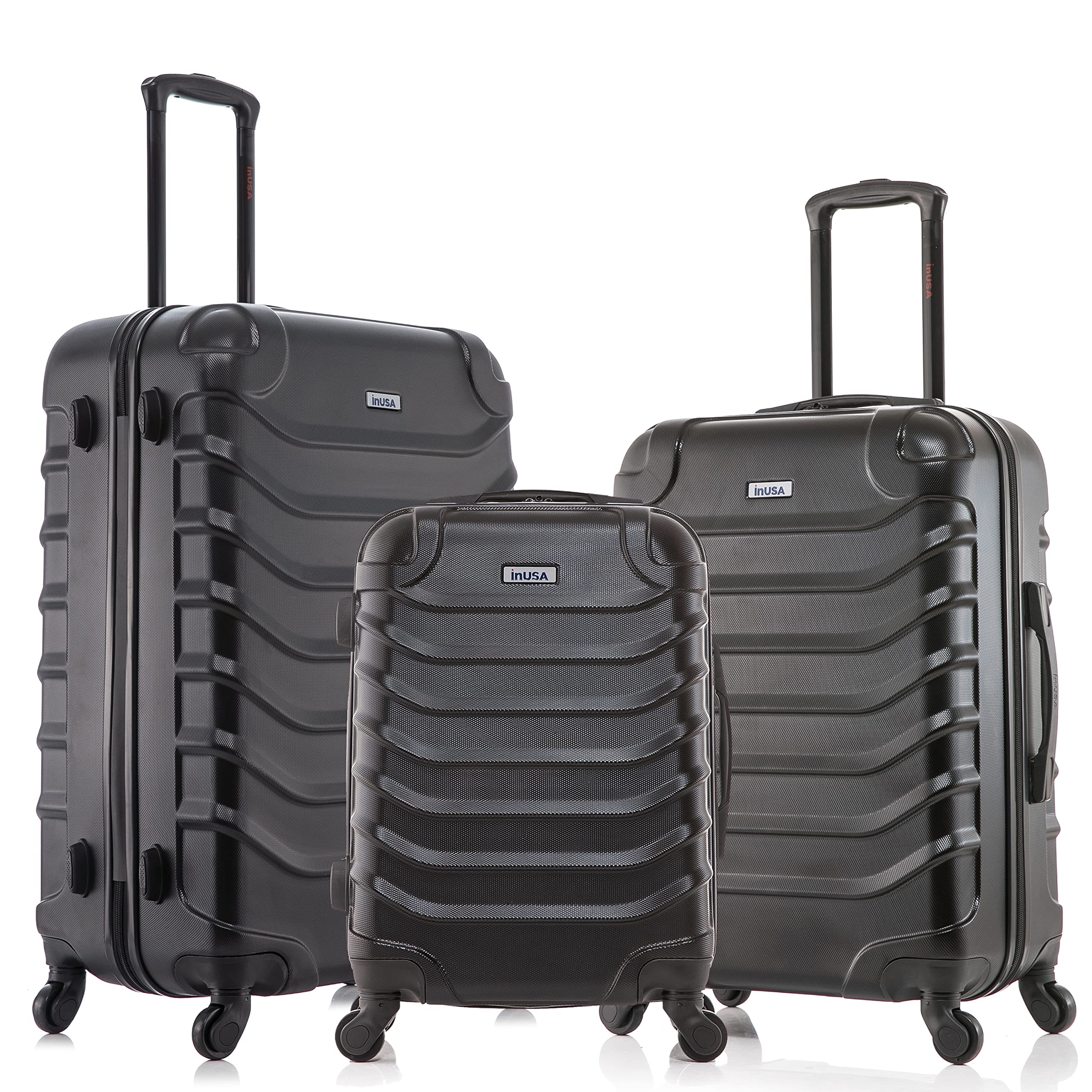 InUSA ENDURANCE 3-Piece Hardshell Luggage Set with 360° Spinner Wheels - Lightweight Durable Suitcase (20in, 24in, 28in) Black - Perfect for Air Travel, Business Trips & Family Vacations