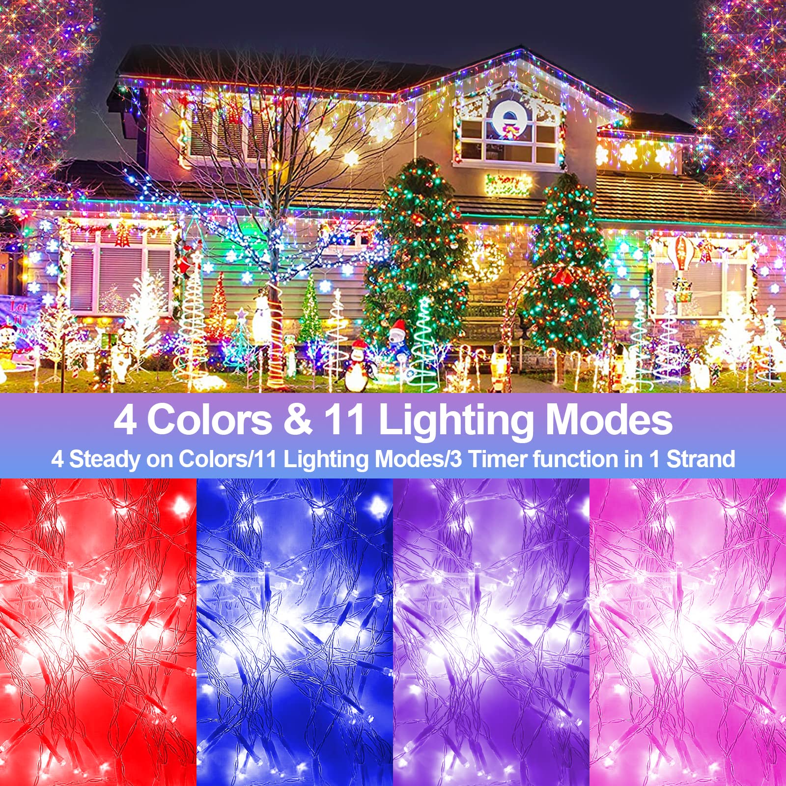 JXLEDAYY 65 FT 640 LED Christmas Lights Outdoor Waterproof String Lights with Memory Timer - Red and Blue Fairy Lights for Holiday, Wedding, Party, Garden, and Home Decor