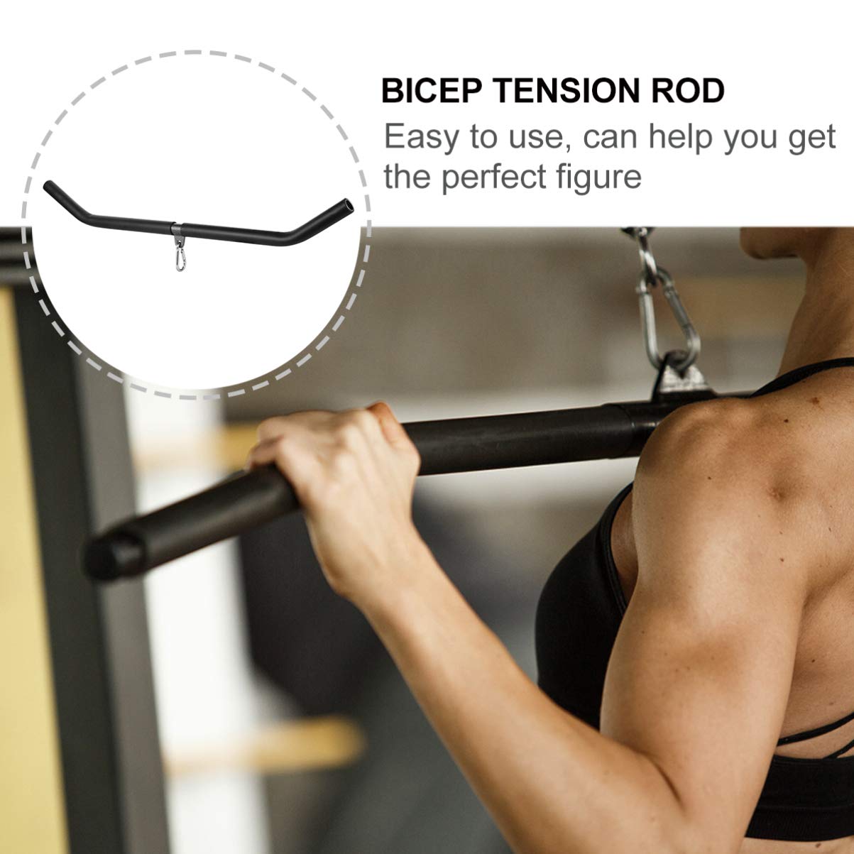 BESPORTBLE Heavy Duty Tension Rod Curl Bar - Steel Gym Cable Attachment for Home & Commercial Fitness Equipment - Perfect for Bicep Curls, Chest Expander Workouts & Strength Training Accessories