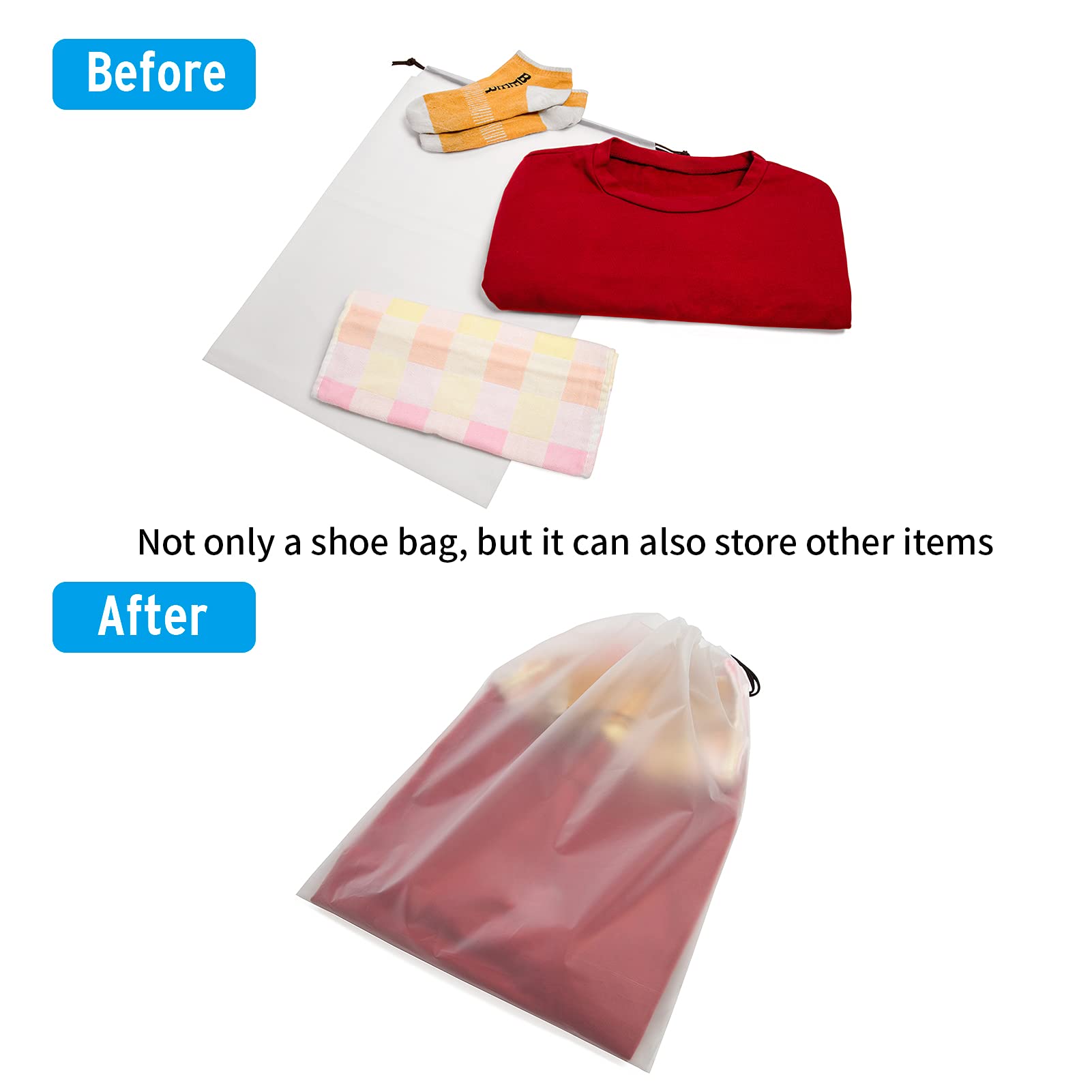 Vorspack 13-Pack Clear Shoe Bags for Travel - Large Transparent Shoe Organizers with Drawstring for Men & Women - Perfect for Gym, Airplane & Closet Storage