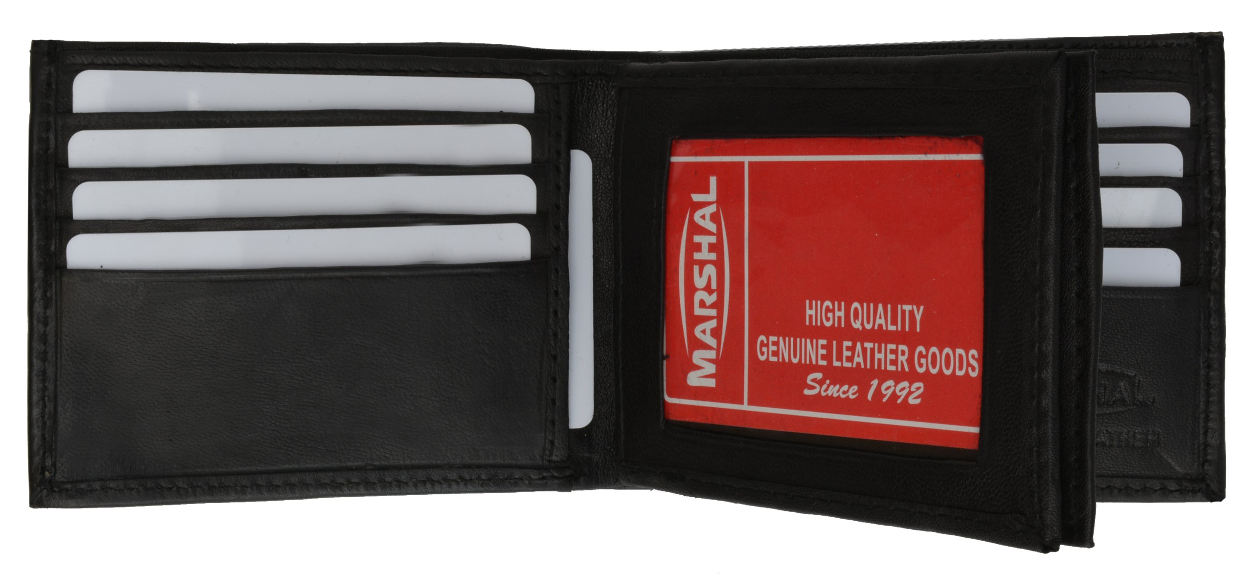 MARSHALL Men's Genuine Black Leather Bifold Wallet with Triple ID Window - Slim & Durable for Everyday Use, Business, Travel & Gifts