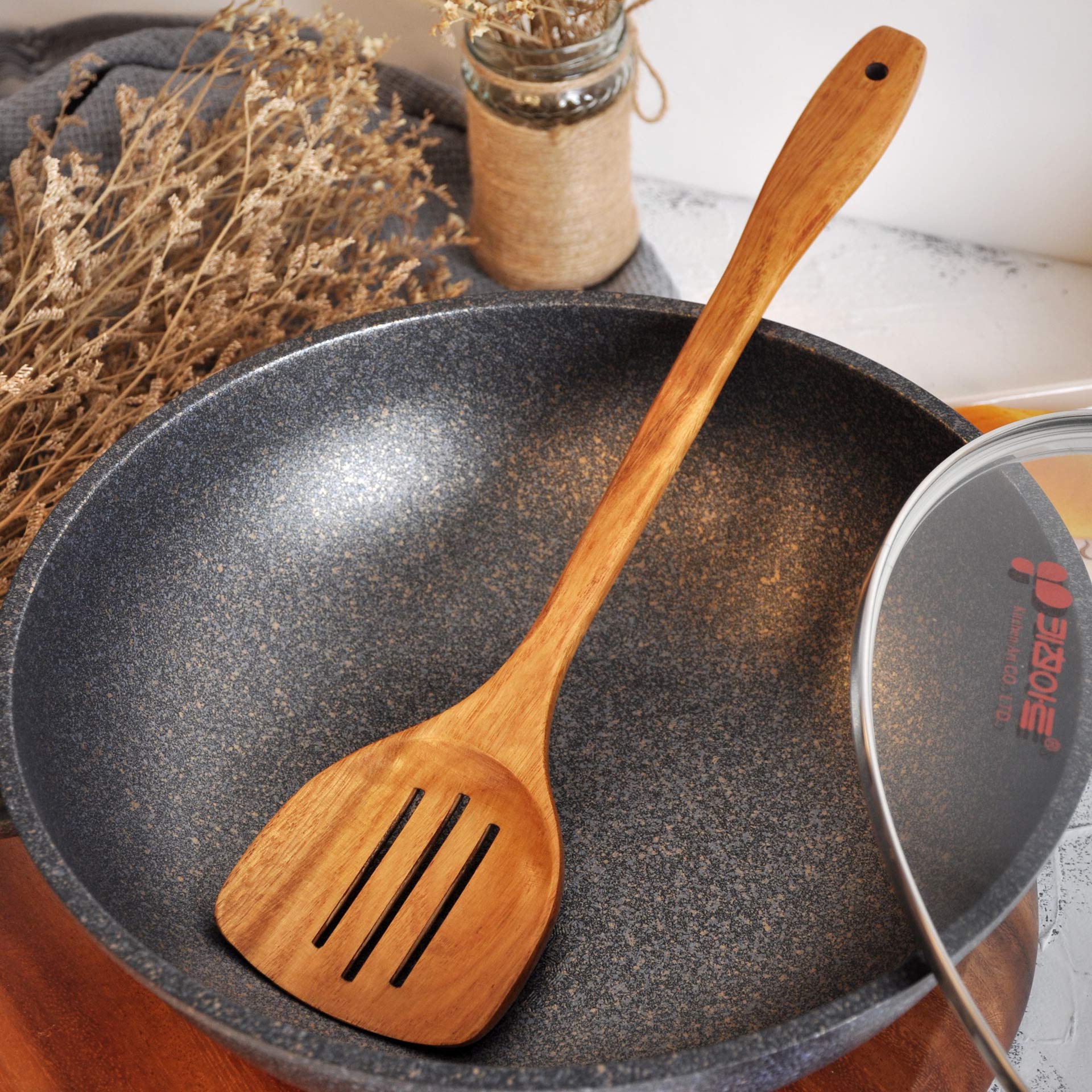 **Premium Wooden Kitchen Utensil Set - 4-Piece Handcrafted Spatula, Slotted Turner, Soup Ladle & Long Handle Tools for Cooking, Baking & Serving | Eco-Friendly & Durable Cookware Essentials**    *(Ideal for Home Chefs, Camping, BBQ, Restaurants & Everyday Kitchen Use)*