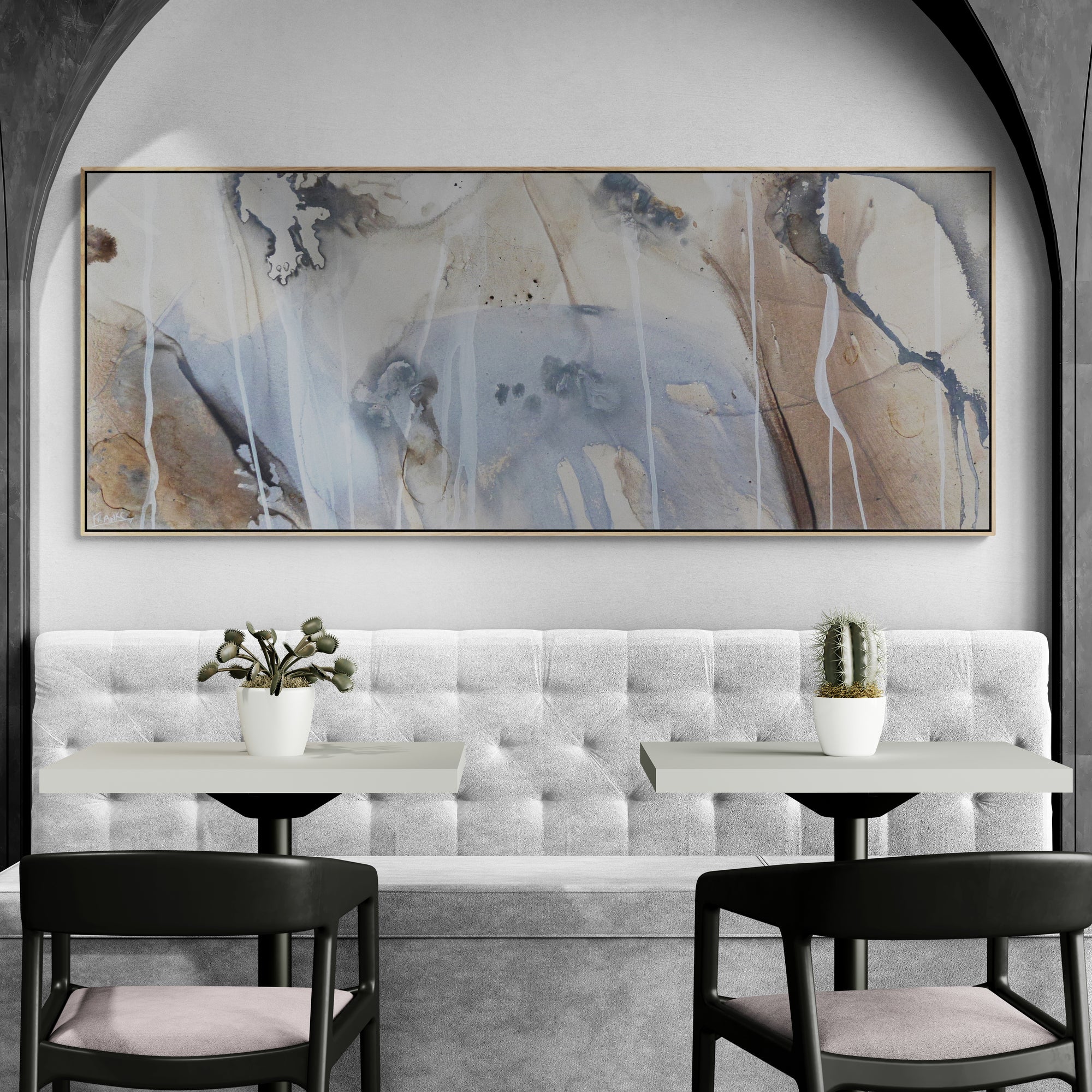 80x200cm Abstract Painting - Cream, Blue, Rust, White & Grey Blended Colors | Modern Wall Art for Living Room, Bedroom & Office Decor