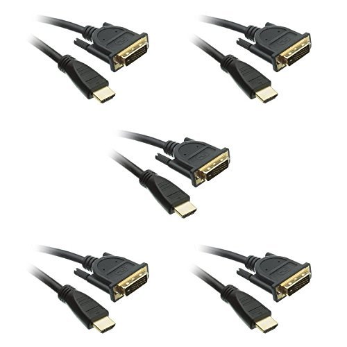 eDragon 6ft HDMI to DVI Cable Male to Male CL2 Rated - 5 Pack for Home Theater, Gaming, Monitor & Projector Connections