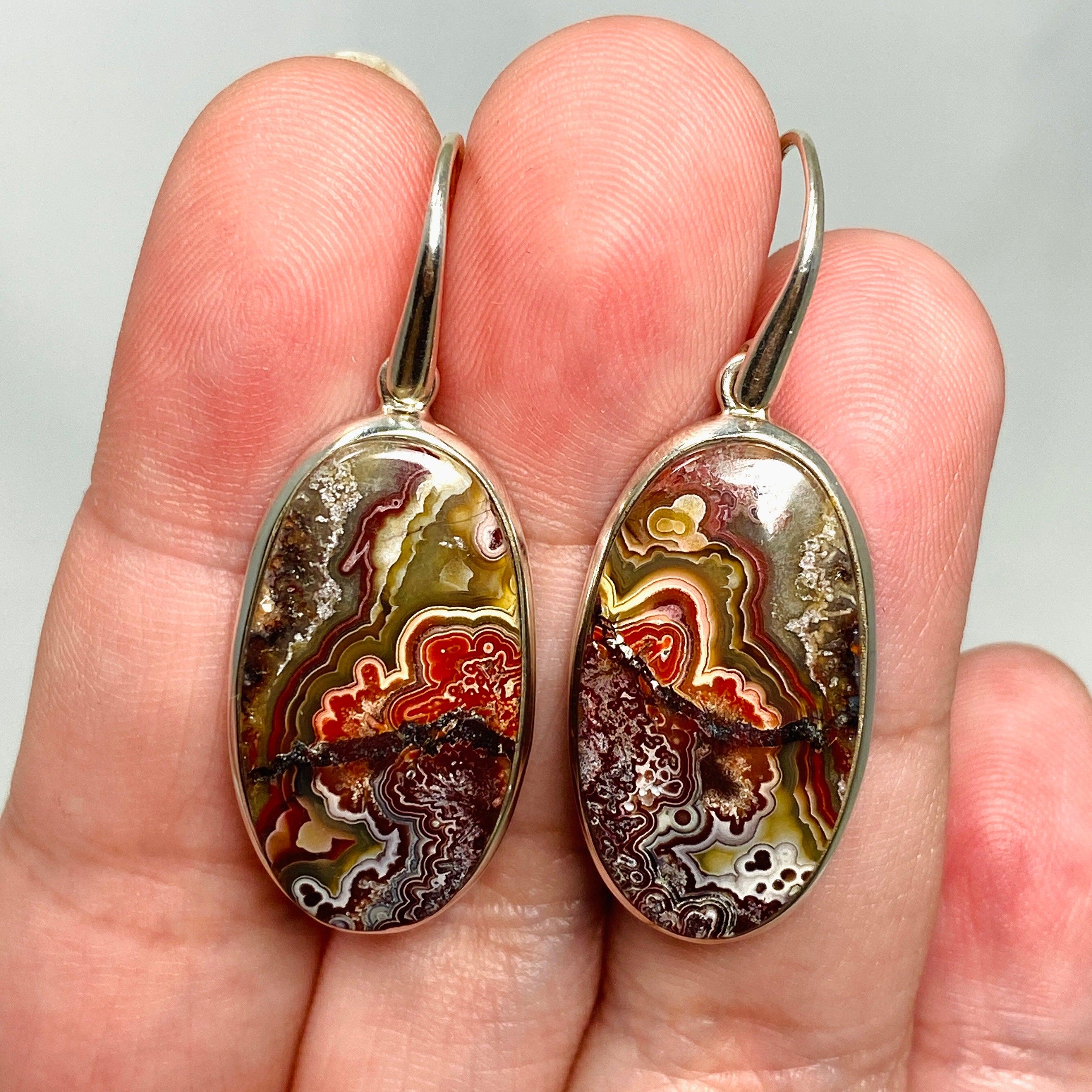Crazy Lace Agate Oval Earrings for Women - Natural Stone Dangle Earrings - Handmade Boho Jewelry - Perfect for Casual Wear, Parties & Gift Giving