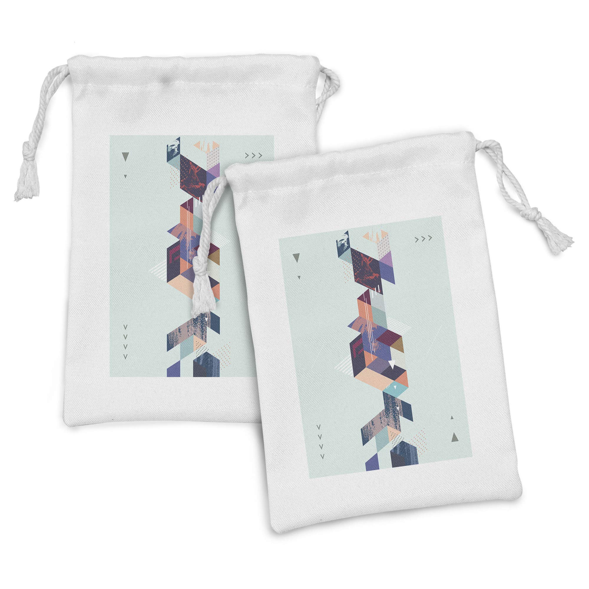 Ambesonne Abstract Fabric Pouch Set of 2 - Modern Geometric Drawstring Bags for Toiletries, Travel Accessories & Party Favors (9