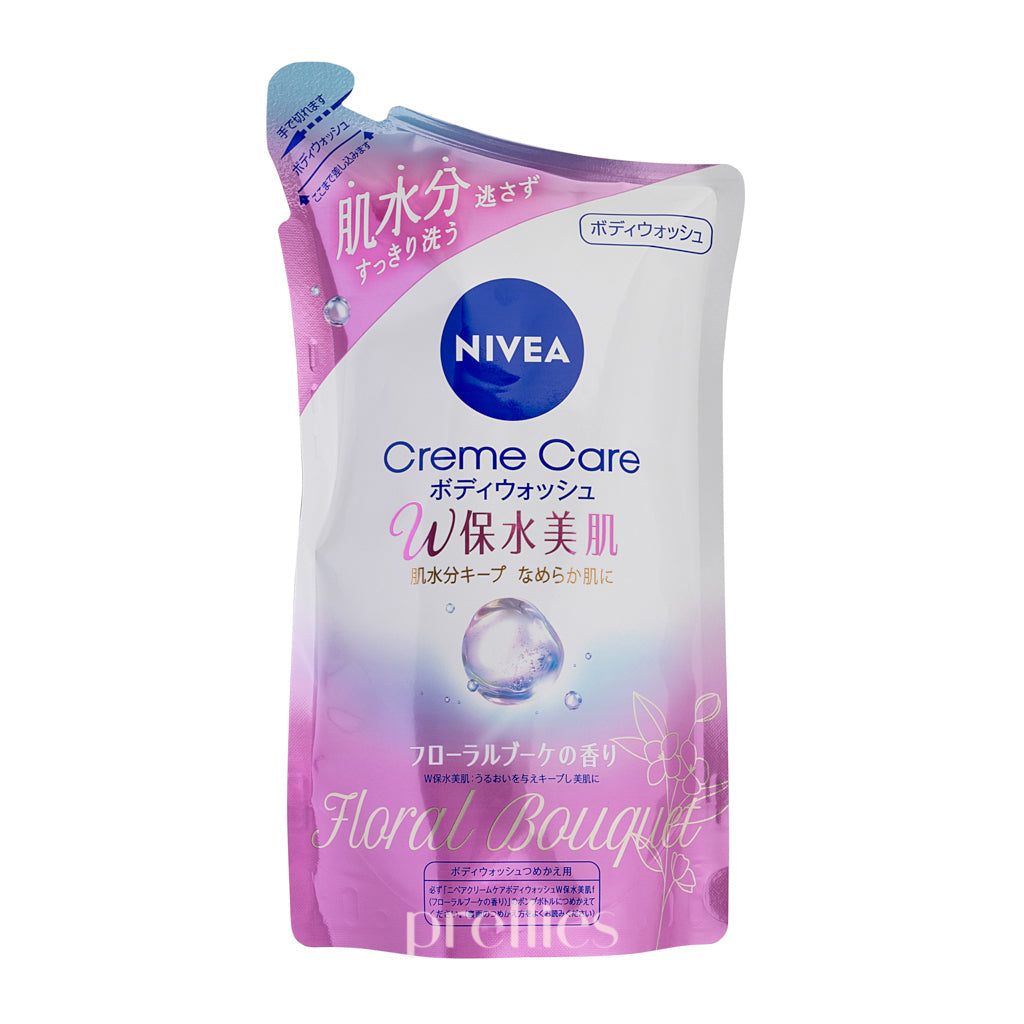 NIVEA Creme Care with Water Retention Body Wash Refill 350ml - Floral Bouquet Scent (Pink) | Moisturizing Shower Gel for Dry Skin | Perfect for Daily Hydration & Relaxing Bath Time
