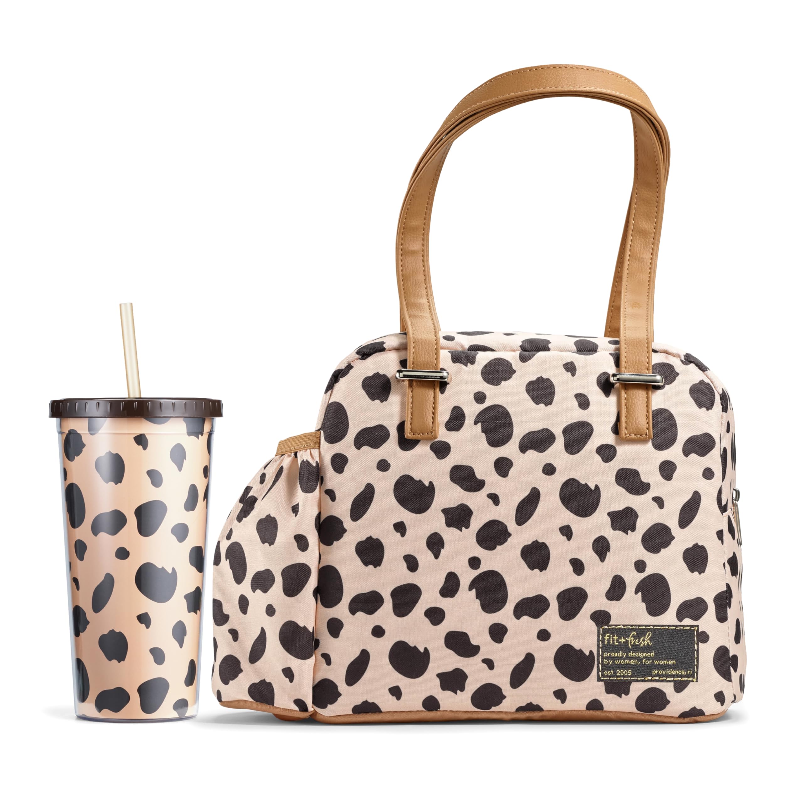 Fit & Fresh Insulated Lunch Bag for Women - Leakproof & Stain-Resistant Large Lunch Box with Expandable Bottle Pocket & Zipper Closure - Perfect for Work, Office, School & Outdoor Activities - Cheetah Print Design