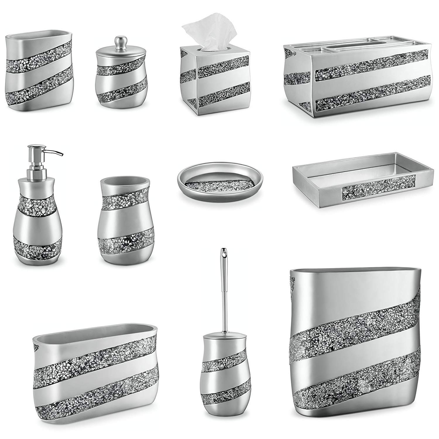 Creative Scents Silver Mosaic Electric Toothbrush Holder - Bathroom Organizer for Toothbrushes, Toothpaste & Makeup Brushes | Stylish Gray Bathroom Cup for Countertop Storage & Home Decor