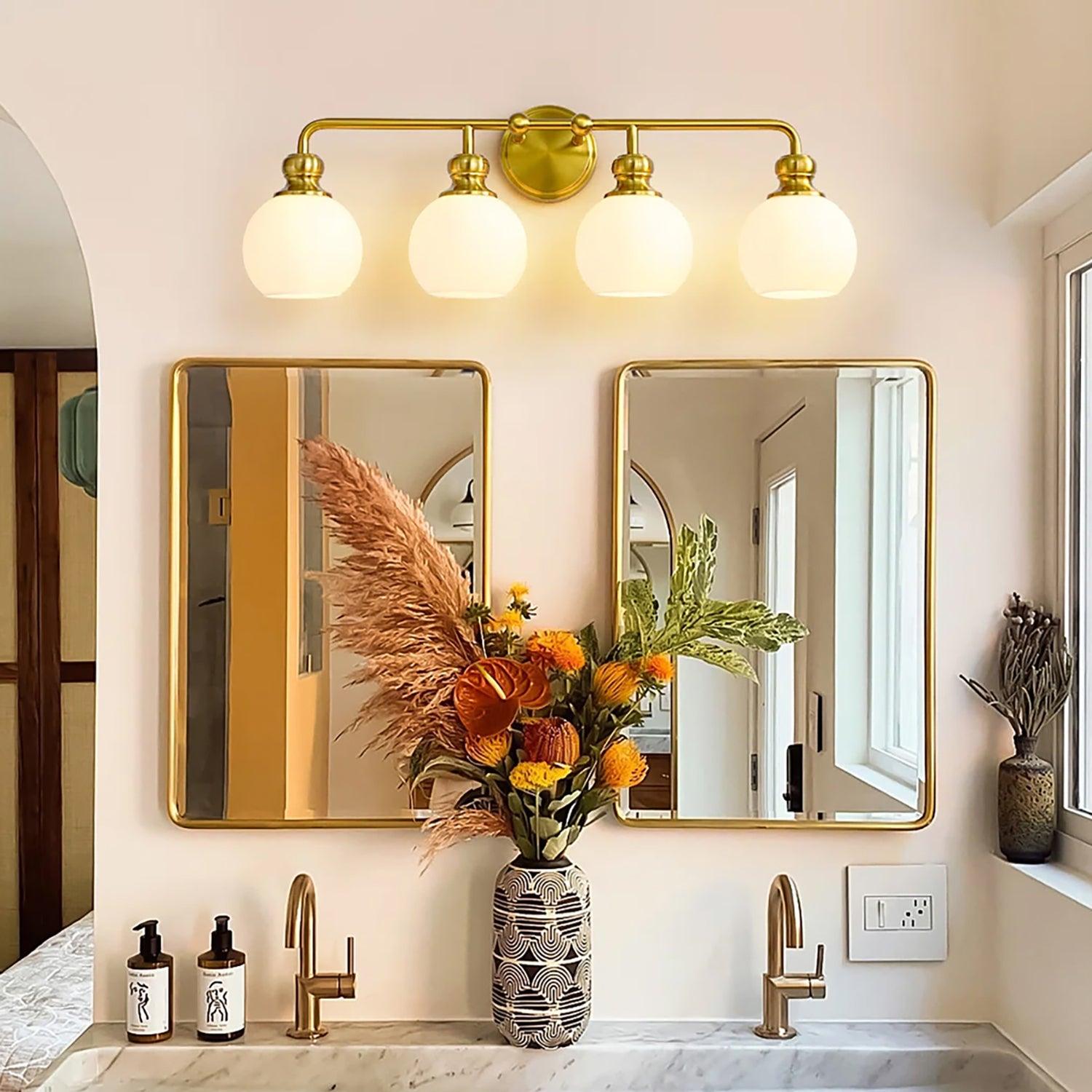 Modern Frosted Glass 4-Light Bathroom Vanity Light Fixture - Gold Finish for Contemporary Bathroom & Powder Room Lighting