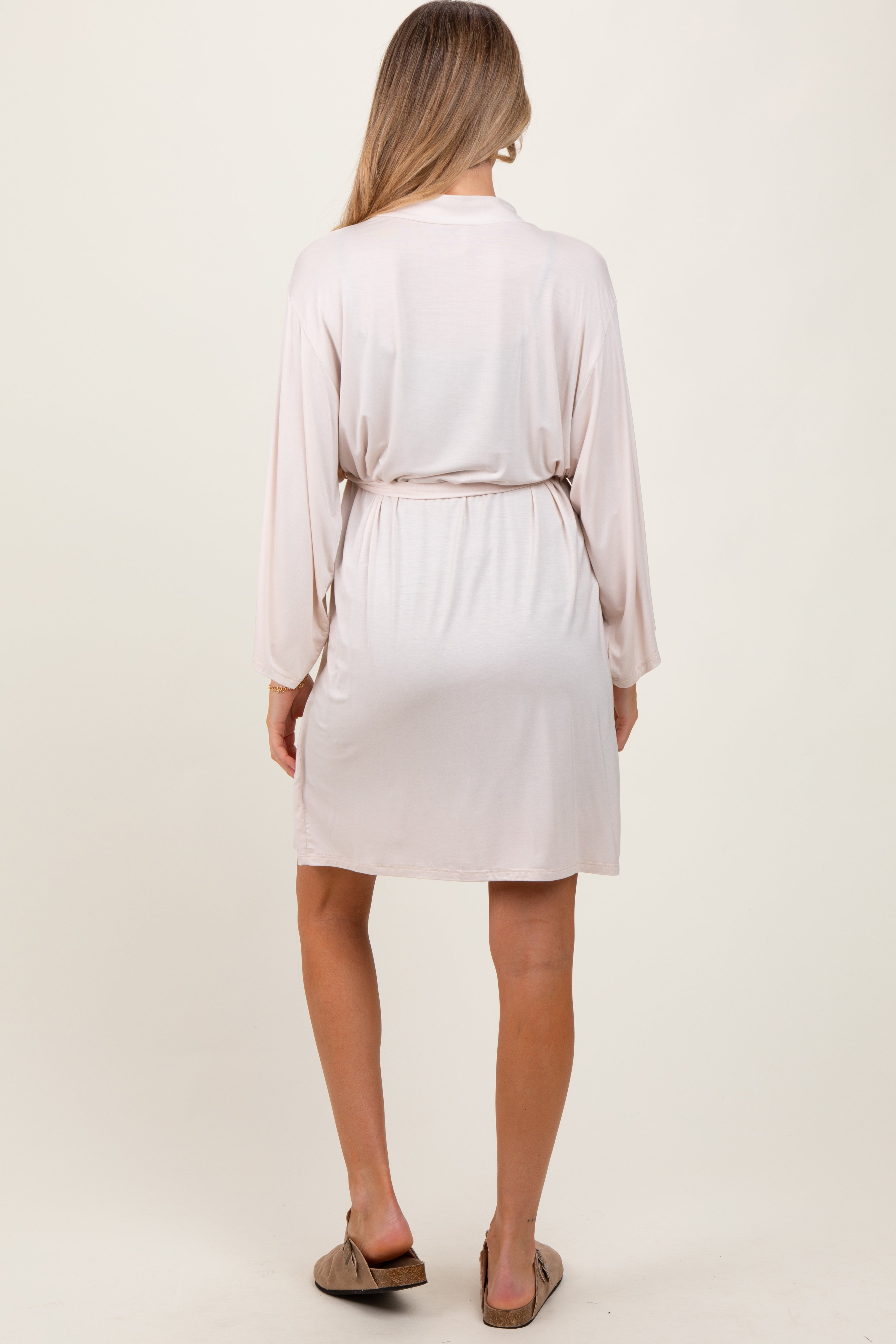 Soft Beige Nursing Maternity Robe for Breastfeeding - Comfortable Delivery & Postpartum Gown for Hospital Stay, Home Relaxation & New Mom Essentials