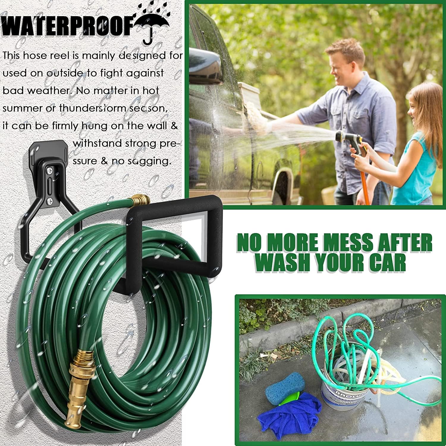 Heavy Duty Metal Hose Hanger Wall Mount - Black X-Large 1 Pack - Holds Up to 125 Ft Garden Hose - Perfect for Outdoor Yard, Garden & Garage Organization