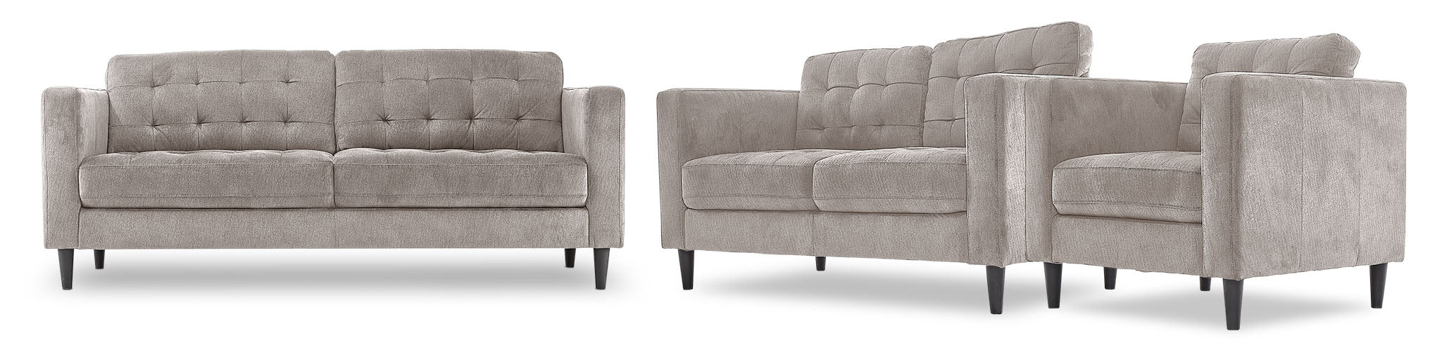 Modern Anthena Sofa Set with Loveseat and Chair - Light Grey Fabric Living Room Furniture for Small Spaces, Apartments & Cozy Home Decor
