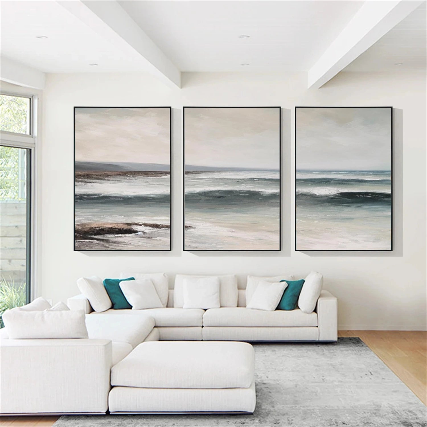 Ocean and Sky Wall Art Set of 3 - Coastal Beach Decor Paintings for Living Room, Bedroom & Office - Modern Seascape Canvas Prints (OS 260)