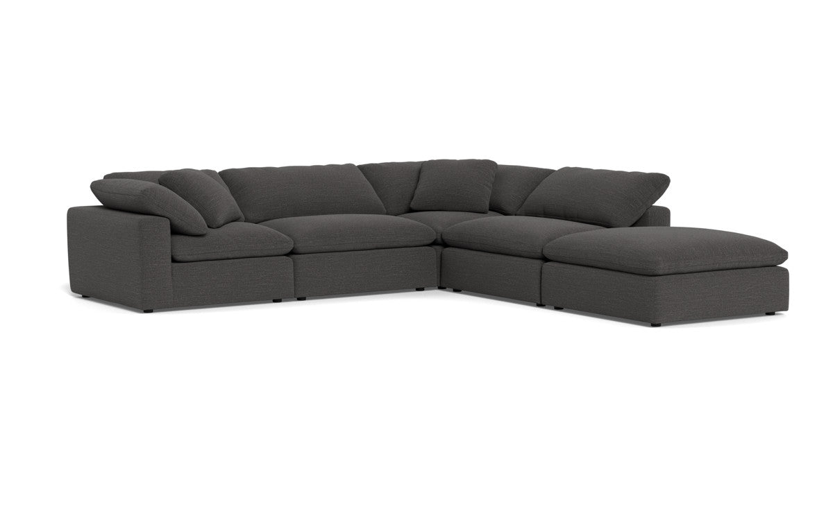 Fluffy 4-Piece Sectional Sofa with Ottoman - Modern L-Shaped Couch Set for Living Room, Family Room & Apartment - Soft Fabric Upholstery, Comfortable Seating for Relaxing & Entertaining