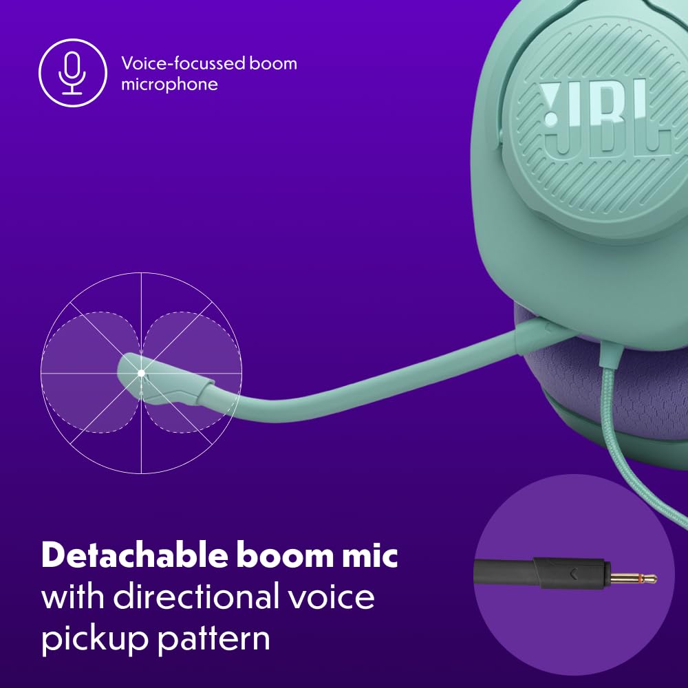 JBL Quantum 100M2 Wired Over-Ear Gaming Headset with QuantumSOUND - Detachable Mic & Multi-Platform 3.5mm Jack (PC, PS4, Xbox, Mobile) for Immersive Gaming & Online Meetings - Cyan