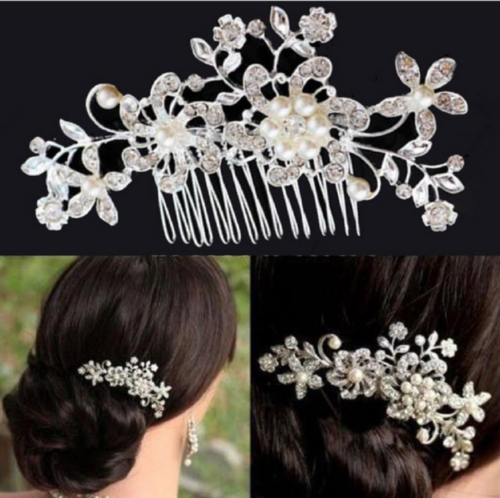 Elegant Pearl Flower Crystal Hair Comb - Bridal Wedding Hair Accessories for Women, Perfect for Bridesmaids, Prom, and Special Occasions