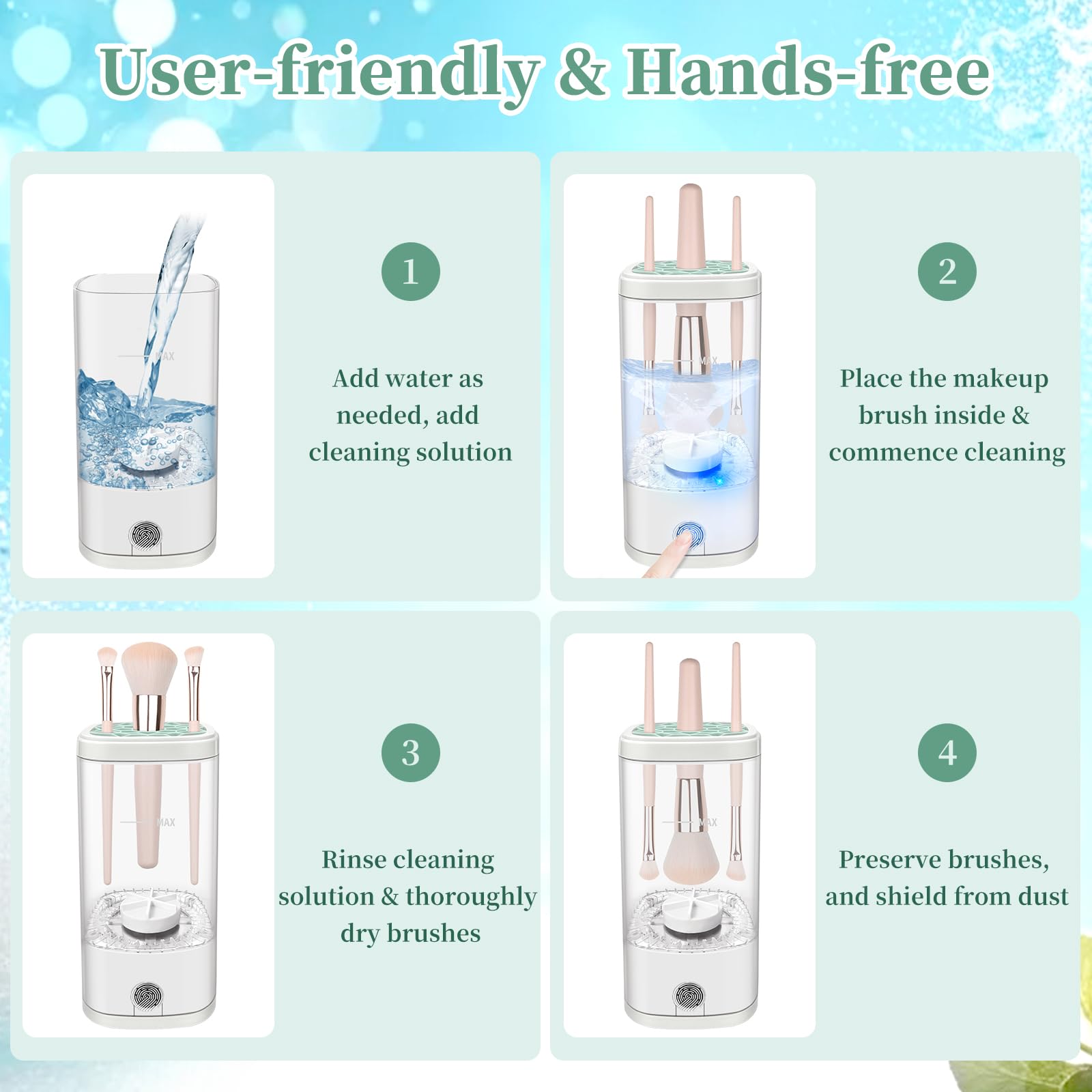 Electric Makeup Brush Cleaner Machine - Automatic & Efficient Cleaning for All Brush Types - Transparent Design - Perfect for Home & Salon Use