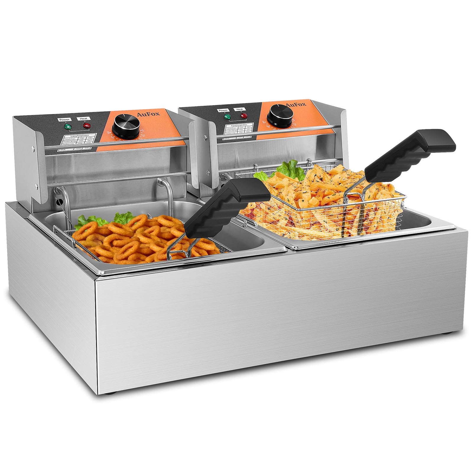 Commercial Deep Fryer 20.7Qt/20L Dual Tank Electric Fryer with Baskets - 0.8mm Thickened Stainless Steel, Adjustable Temperature (1700W x2, 110V) - Perfect for Restaurants, Food Trucks & Catering Businesses