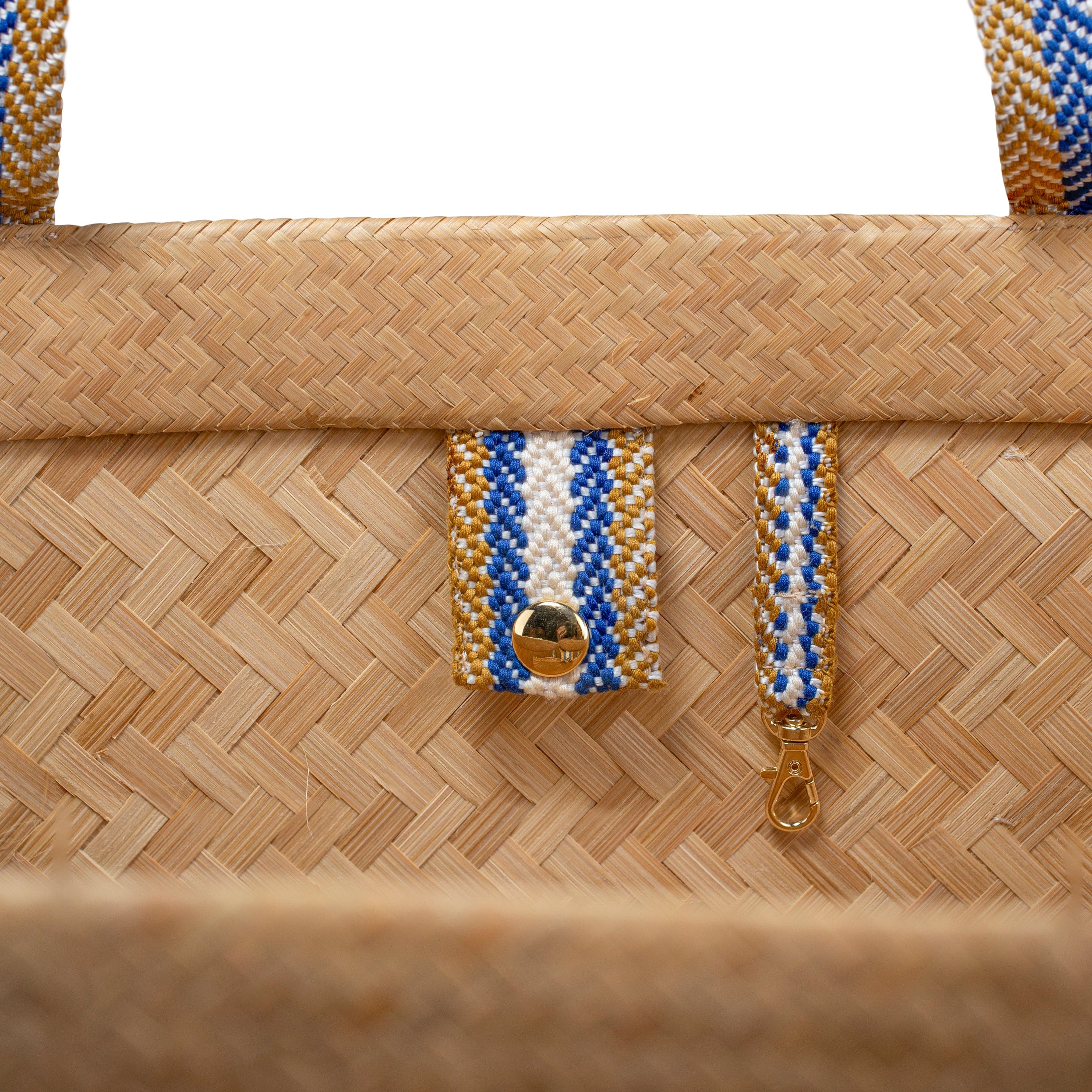 Mentawai Bamboo Vegan Large Tote Bag - Eco-Friendly Natural & Blue Stripe Beach Bag for Women | Perfect for Shopping, Travel, and Beach Day Outings