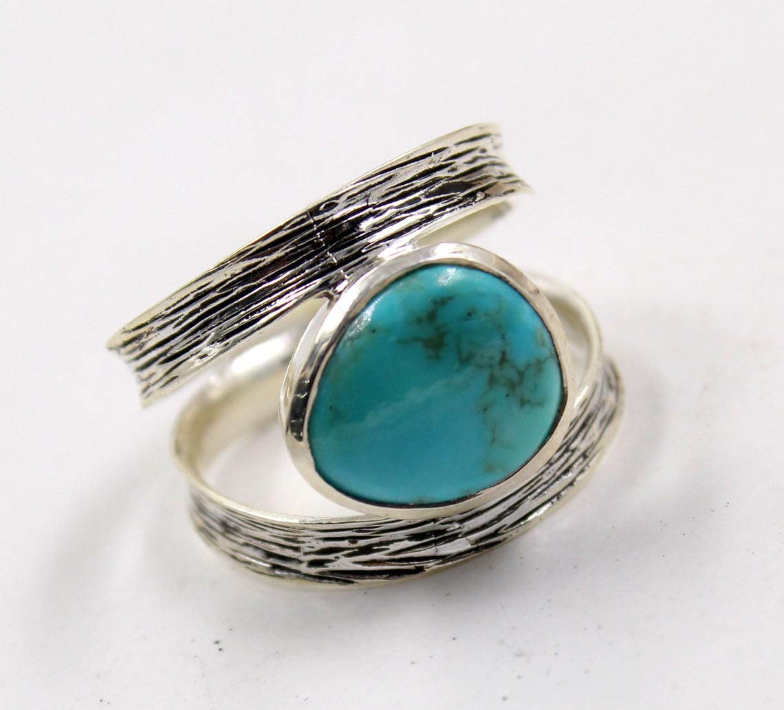 925 Sterling Silver Ring with Natural American Turquoise - Handmade Bohemian Women's Jewelry for Daily Wear, Gift & Boho Fashion Accessories
