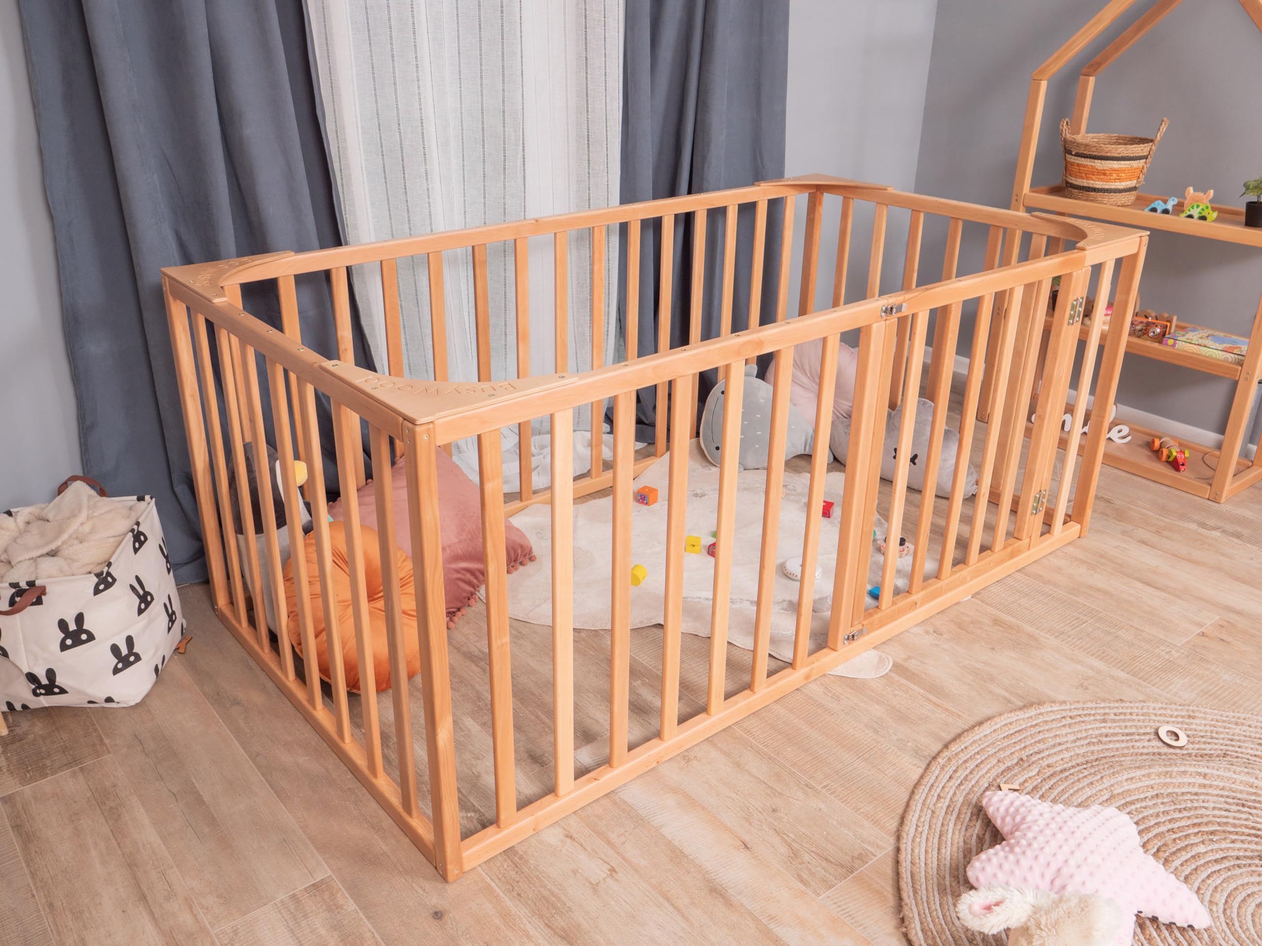Montessori Floor Bed for Toddlers 1-4 Years - Twin, Full, Queen & King Size Kids Wooden Bed - European Made Solid Wood Toddler Bed - Perfect for Montessori Rooms, Daycare Centers & Safe Sleep Training (Model 20)