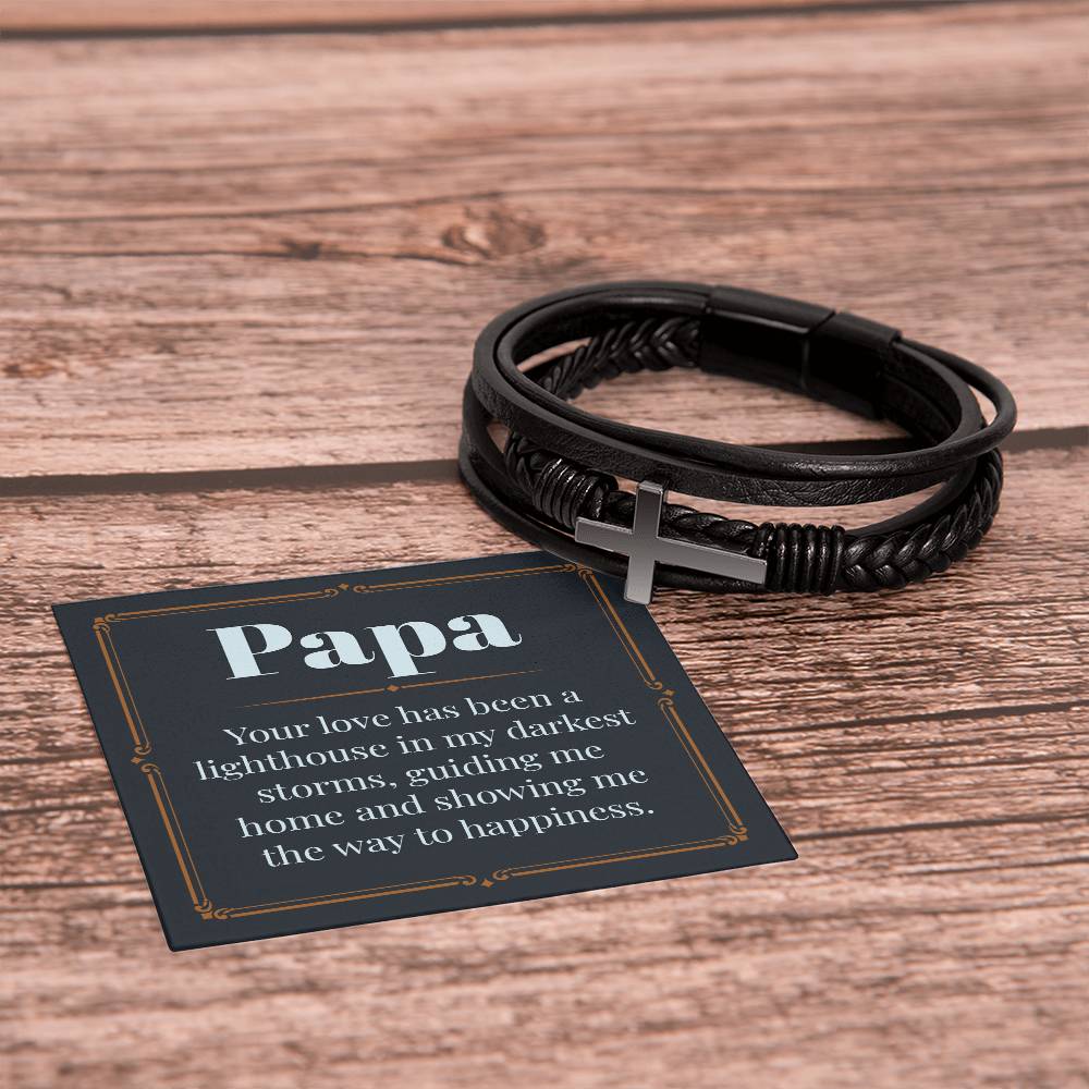 Men's Leather Bracelet with Cross Pendant - Thoughtful Gift for Dad, Father's Day, Birthday & Christmas | Religious Jewelry for Christian Men