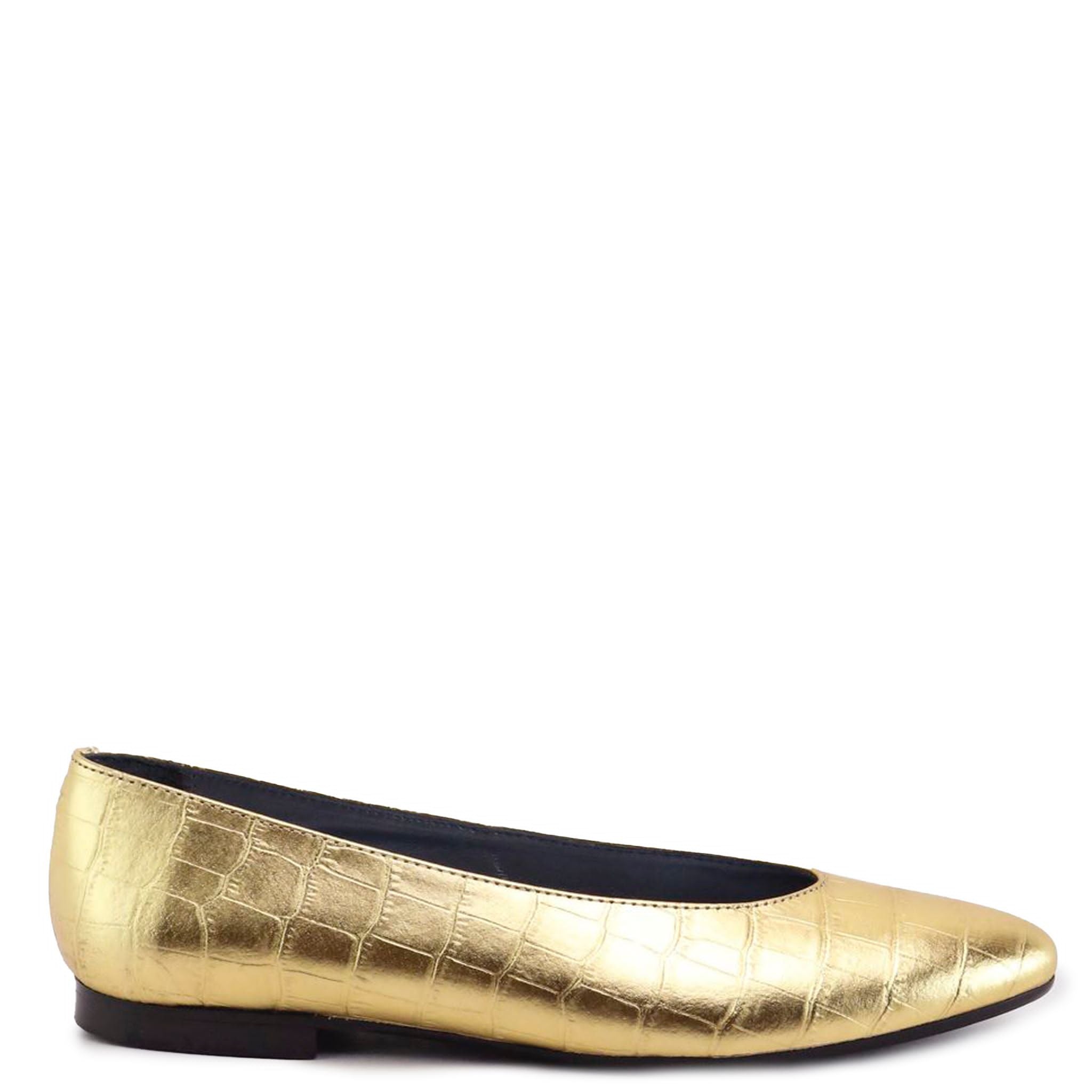Stylish Gold Croc V Flat Sandals for Women - Comfortable & Trendy Summer Shoes for Beach, Pool, and Casual Outings