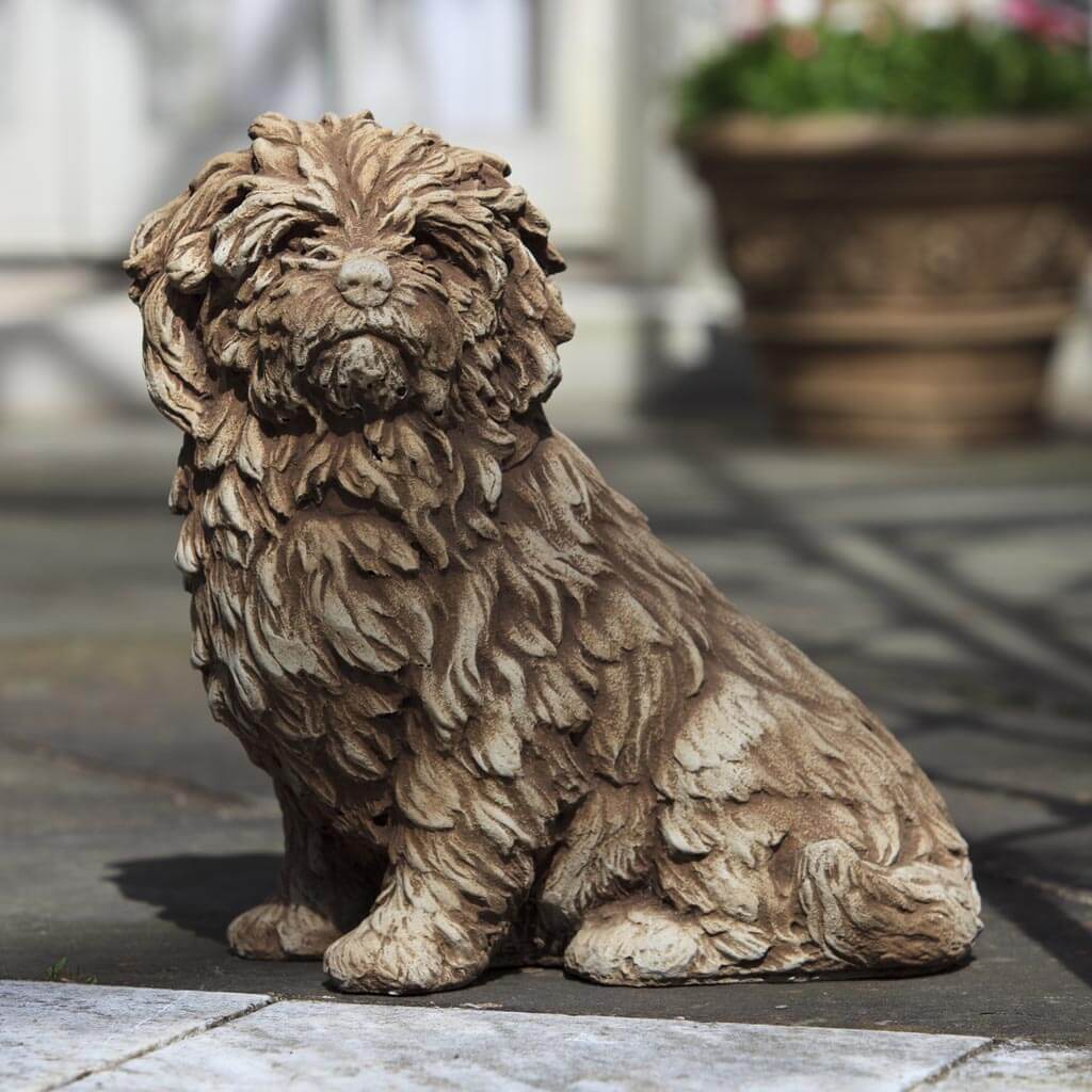 Campania International Fluffy Dog Garden Statue - Outdoor Decor for Patio, Lawn, and Garden - Cute Animal Sculpture for Home & Yard Decoration