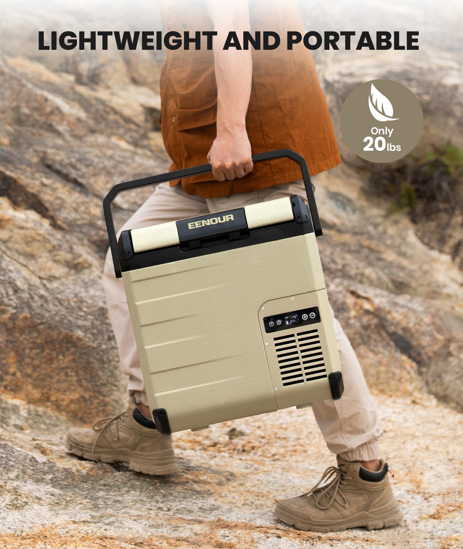 EENOUR D18 12V Car Refrigerator & Portable Freezer - 19Qt/18L Solar Powered Cooler with 25W Capacity, -4~50℉ Temperature Range, Dual Power 12/24V DC & 110~240V AC - Perfect for Road Trips, Camping, Trucks & 2-Person Use (Battery Not Included) | Keep Food Fresh on Outdoor Adventures & Long Drives